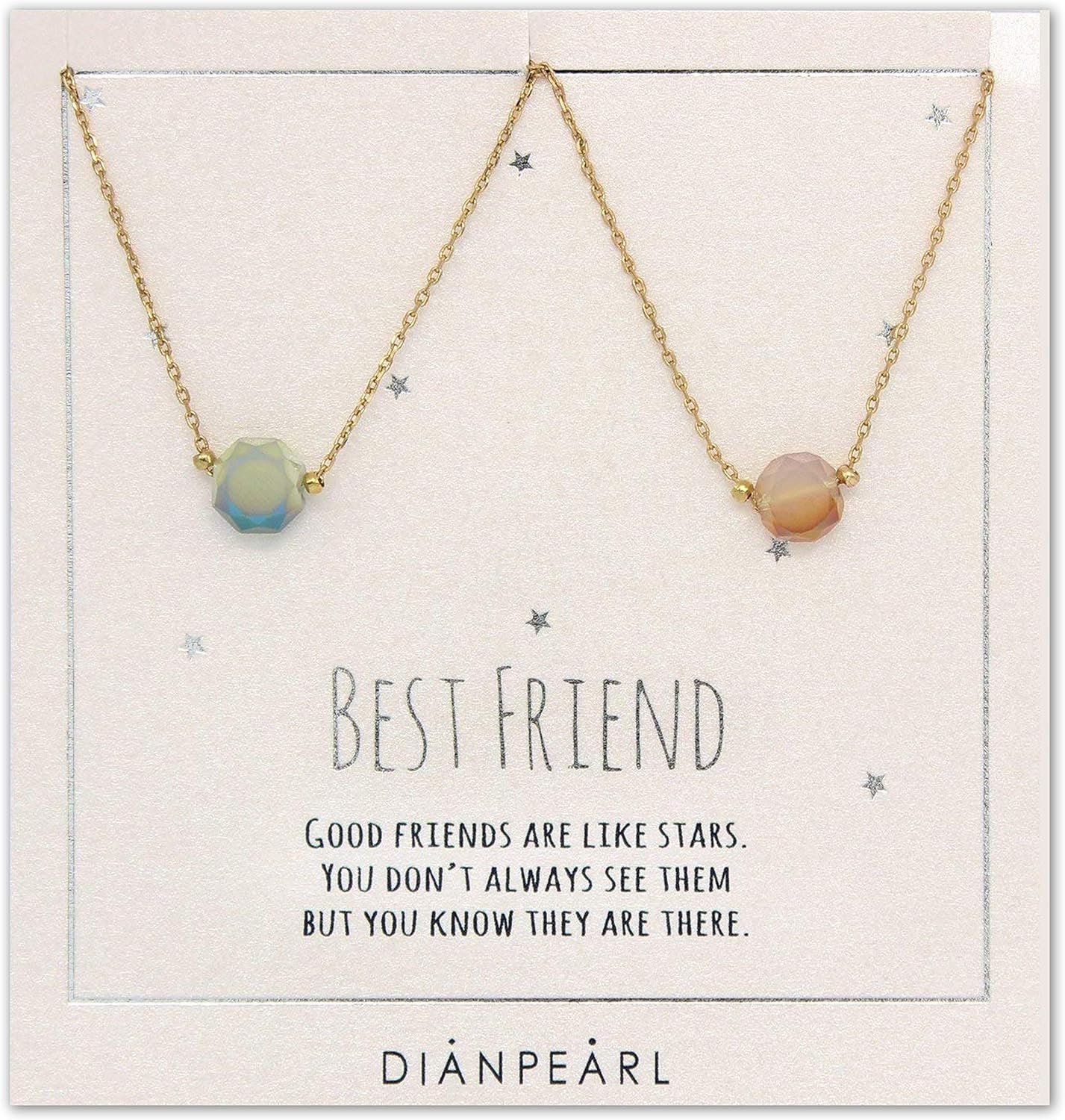 Dianpearl Best Friend Necklace for 2 Women – BFF Gold-Plated Dainty Pendant Set with Simulated Gemstones – Friendship Gift for Teen Girls