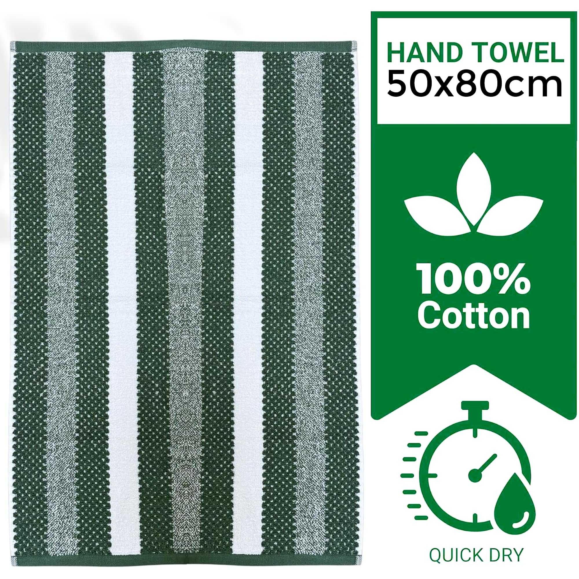 Towelogy® Quick Dry Patterned Hand Towels for Bathroom, Green, 80x50cm - Image 4