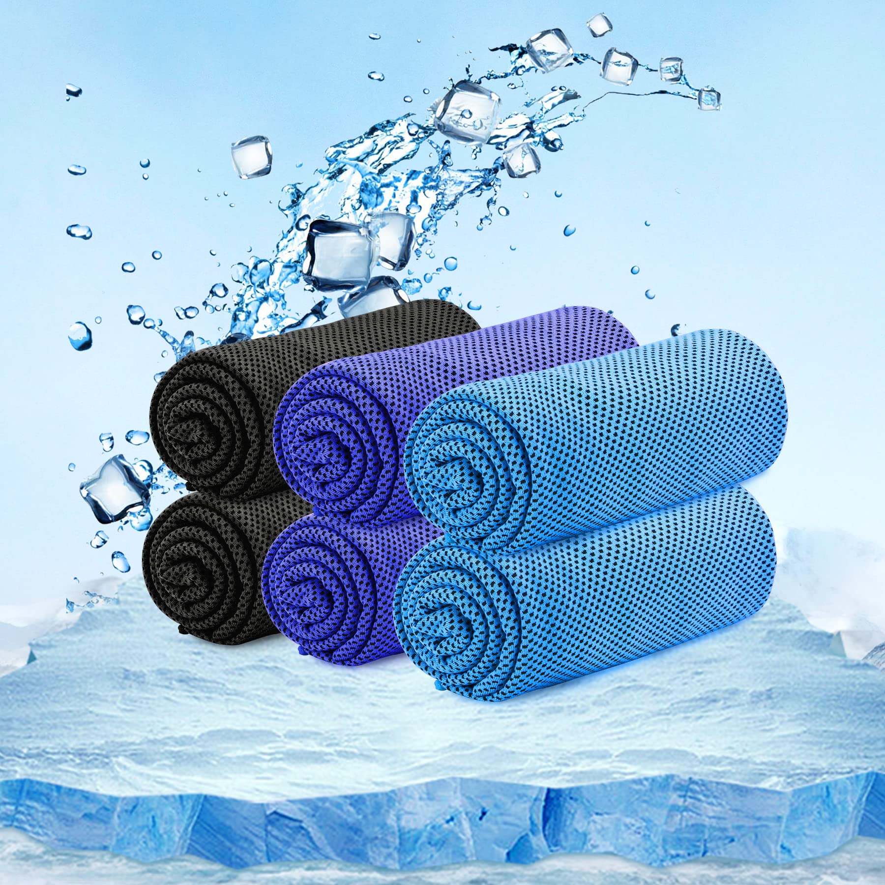 Sukeen Lot de 6 serviettes rafraîchissantes 100 x 30 cm – Serviette de fitness pour gym, golf, yoga
