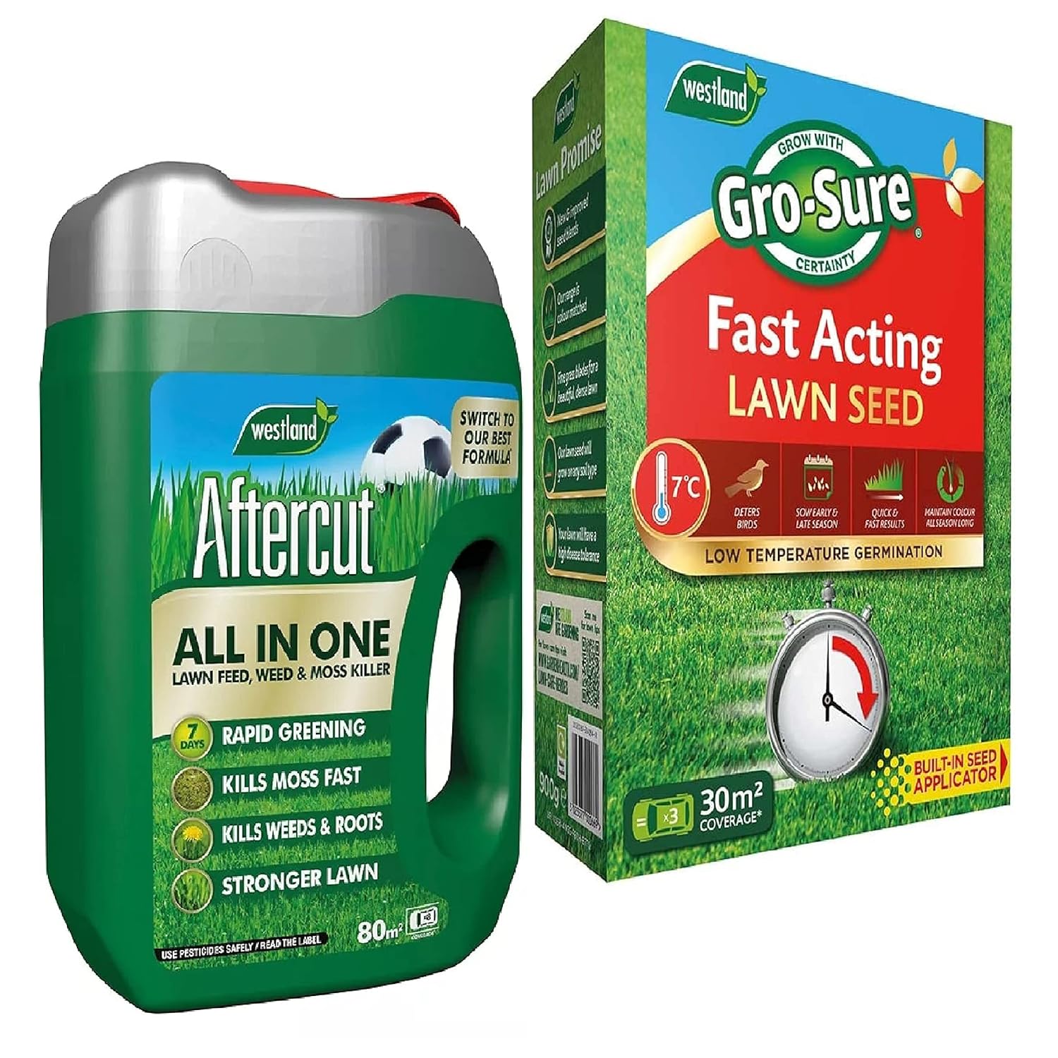 Westland Garden Lawn Care Bundle 2.56kg Aftercut Lawn Feed, Weed and