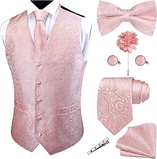 Formal Men Vest Paisley Floral Jacquard Tie Waistcoat Bow tie Hanky Lapel Pin Cufflinks Set Wedding 7PCS