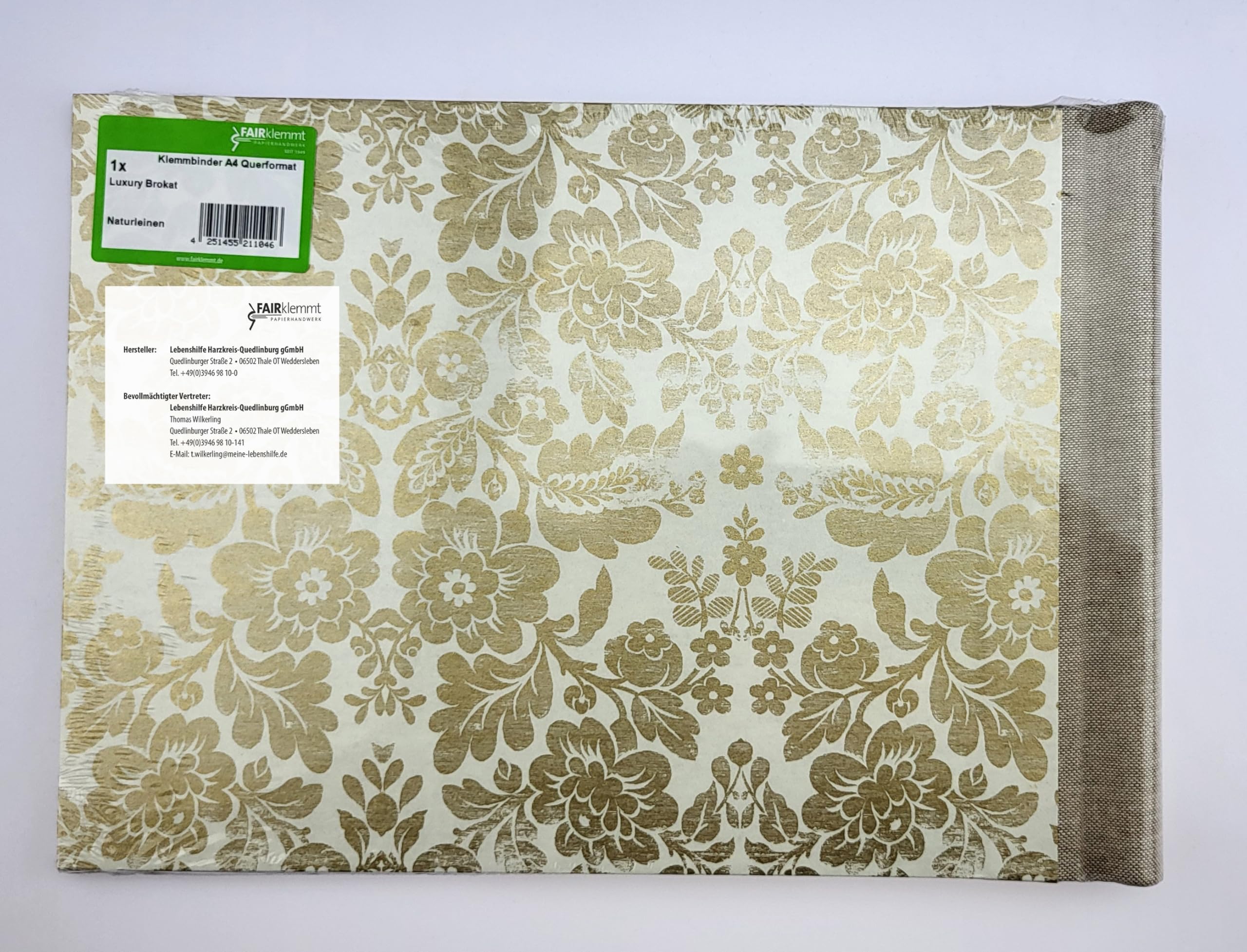 Klemmbinder Luxury Brokat Naturleinen, A4 QUER