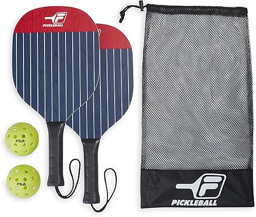 FILA Accessories Juego de 2 palas de pickleball - Incluye 2 raquetas de pickleball, 2 pelotas de pickleball para exteriores, raqueta de pickleball
