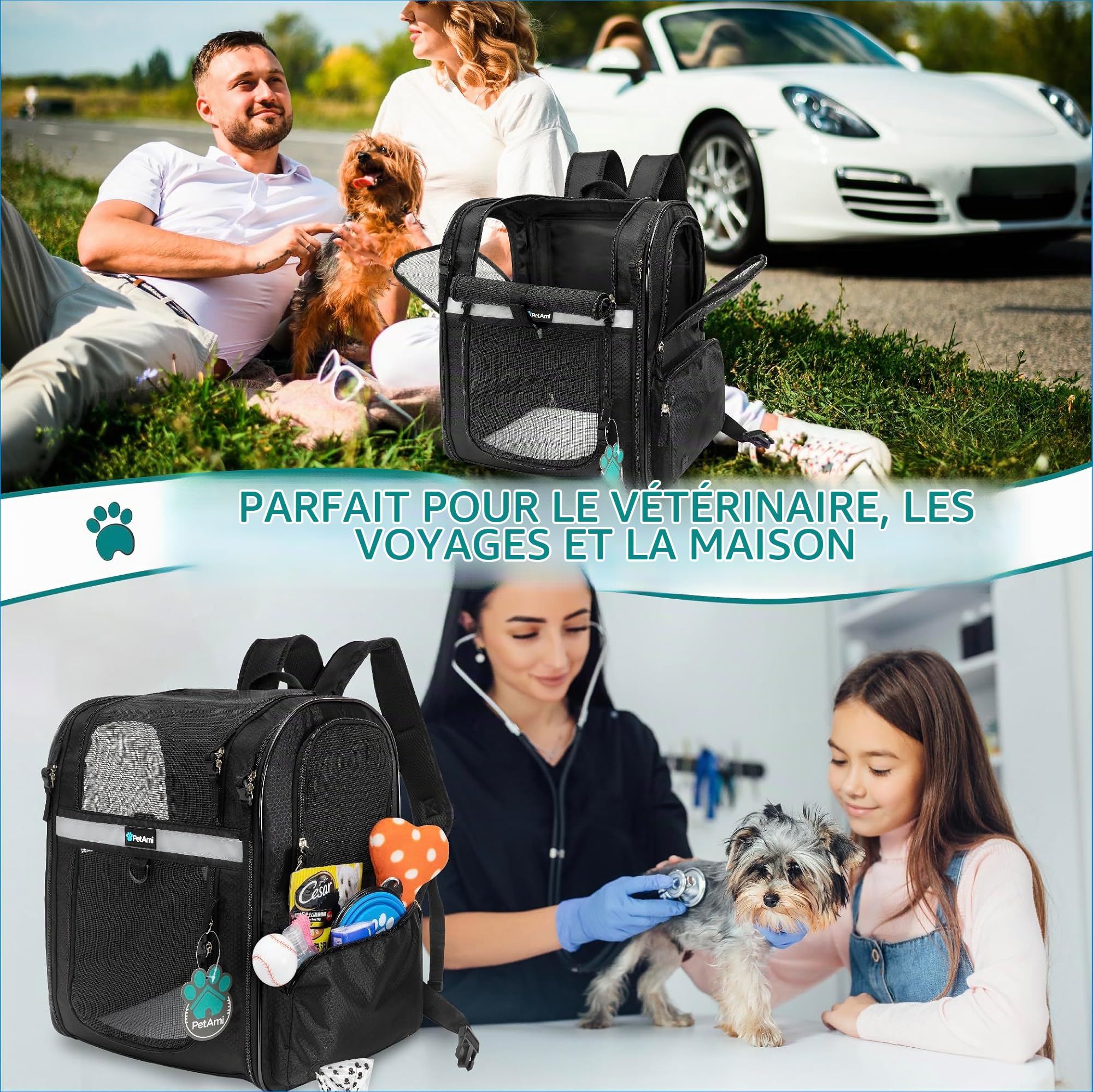 PetAmi Sac à Dos de Transport ventilé pour Petit et Grand Chat, Animal de Compagnie, Chiots, Sac à Dos de randonnée ventilé, approuvé par Les compagnies aériennes, Soutien Dorsal de sécurité, Camping