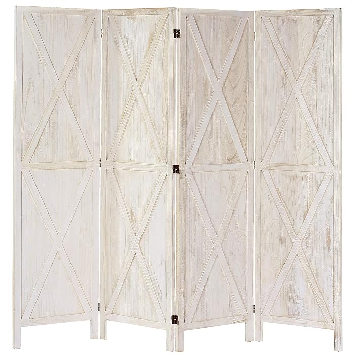 Buy iVilla 5.8 Ft Tall Wood Room Divider, 4 Panel Rustic Folding