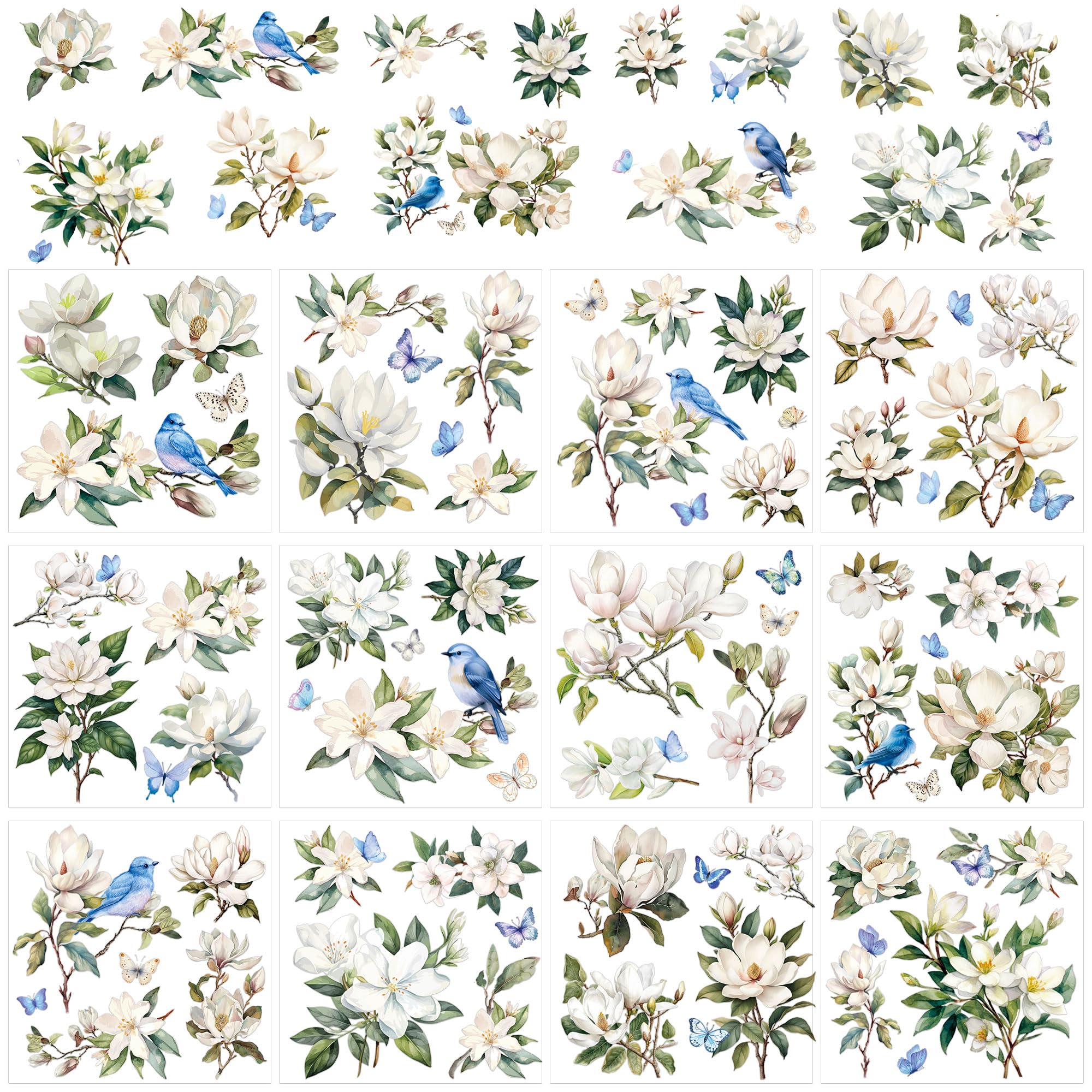 12Pcs Magnolia Bluebird UV DTF Rub On Transfers Furniture Crafts Decor