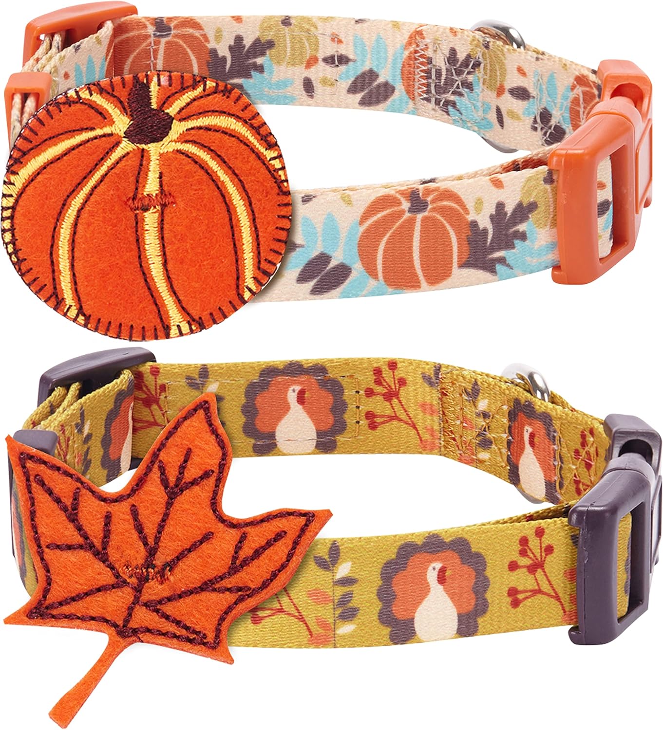 Blueberry Pet Thanksgiving Collar Bundle Set - Medium Pumpkin Collar + Medium Turkey Collar
