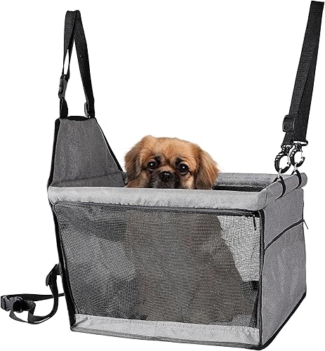 Miniatura 5 de Asiento de viaje para perro, elevador de auto para mascotas con correa de seguridad con clip, tubo de soporte reforzado anticolapso, bolsas de viaje