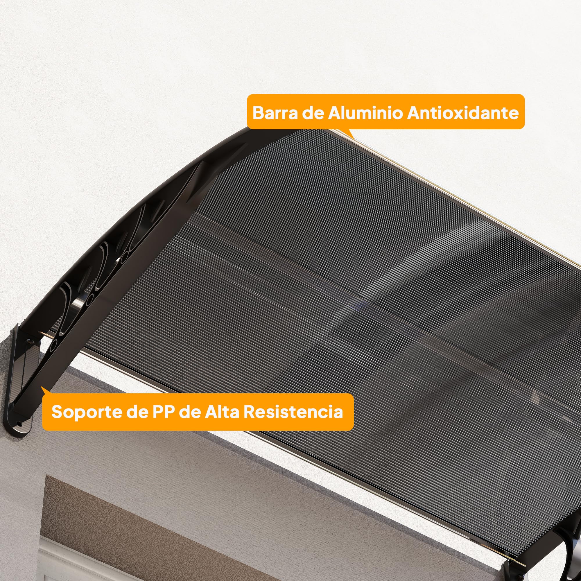 Outsunny Pensilina Tettoia da Esterno 100x75cm in Policarbonato per Balcone Porte e Finestre Resistente ai Raggi UV, Nero