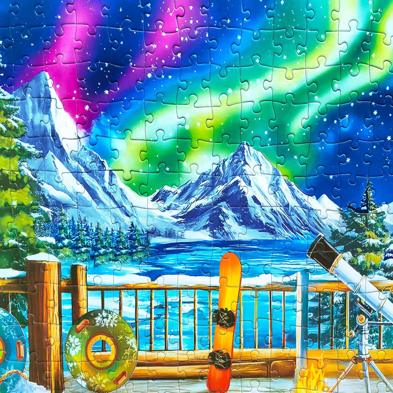 300 Piece Puzzles for Adults Large Piece - Jigsaw Puzzle for Kids Seniors - Northern Lights Lounge Cabin