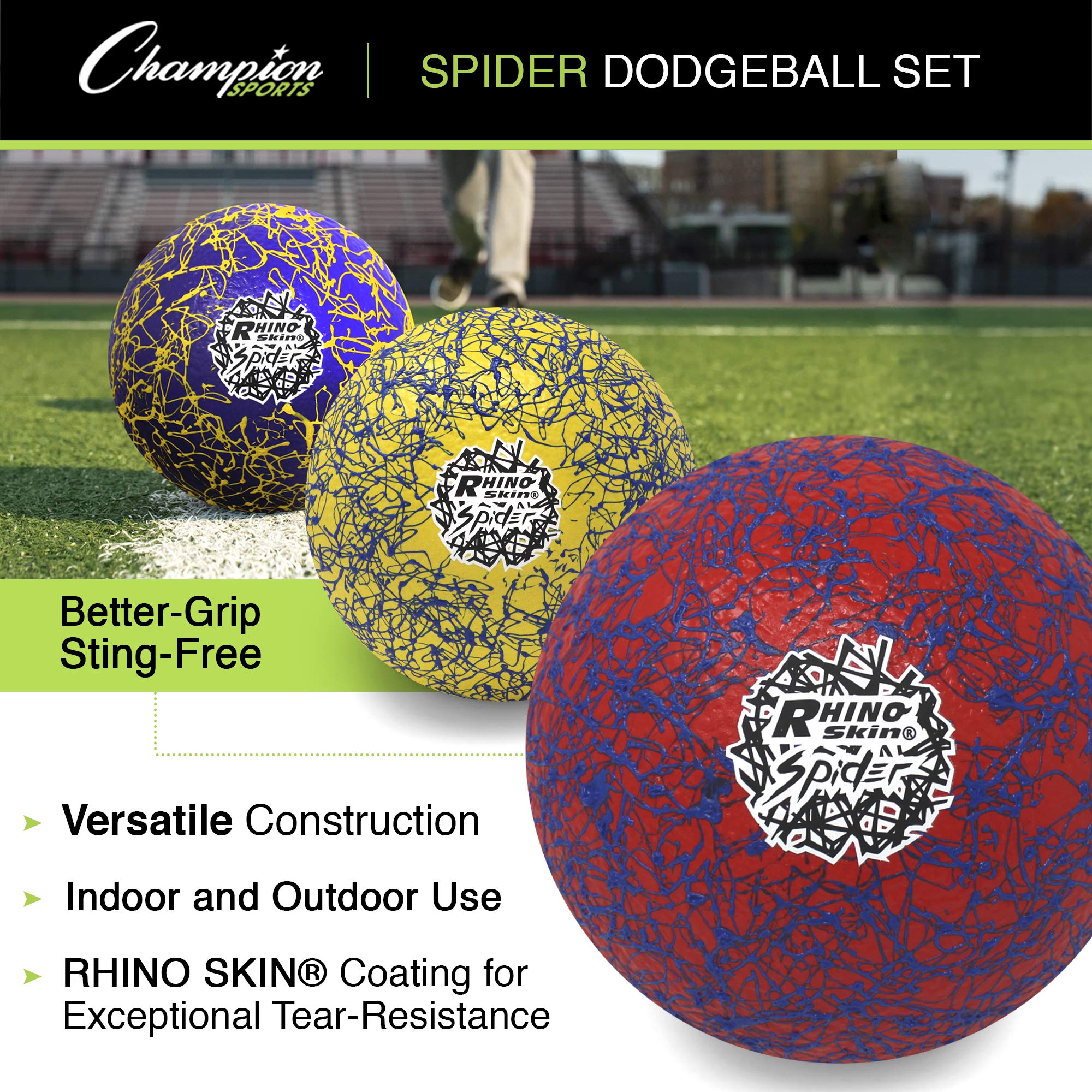 Champion Sports Premium Rhino Skin Extreme Color Dodgeballs - Glow in the Dark, Color-Changing, and Spider Grip - Low Bounce Dodgeballs - Image 3