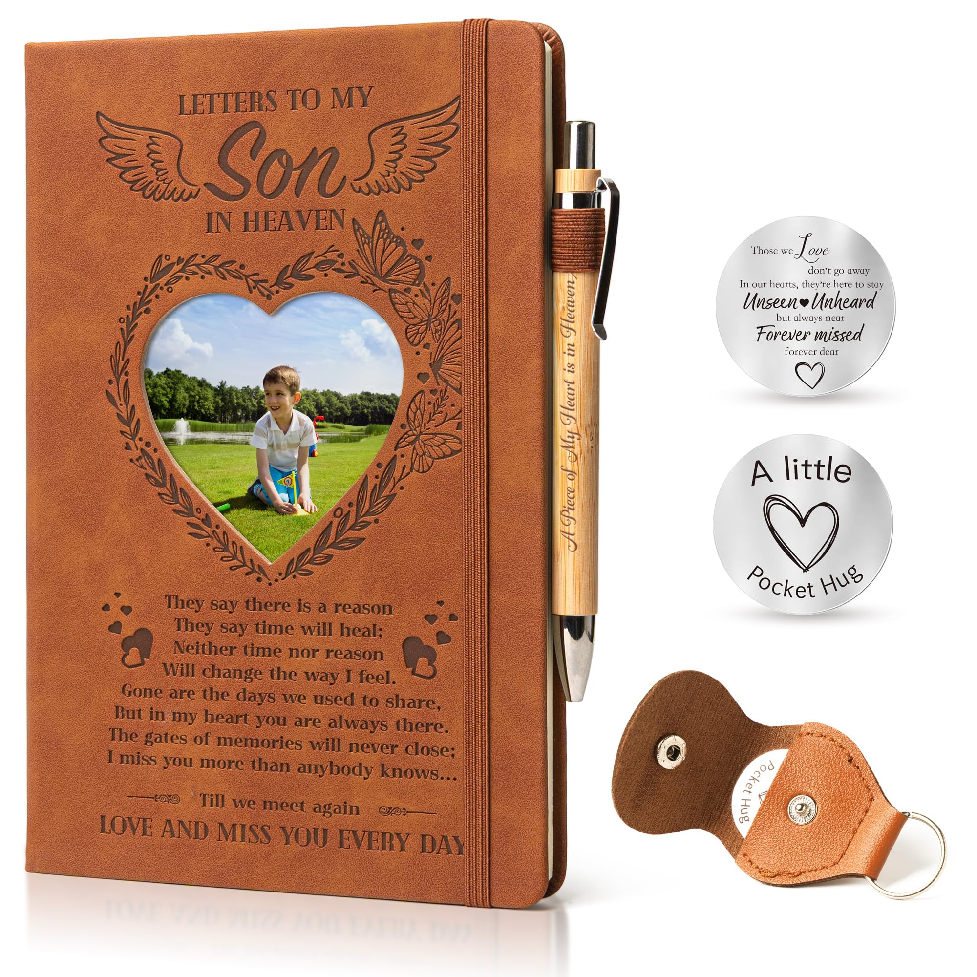 EliteSign Letters to My Son in Heaven: 3 Pcs Memorial Gifts for Loss of Son Grief Gifts A5 Grief Journal Travel Diary with Heart Photo Window in Cover
