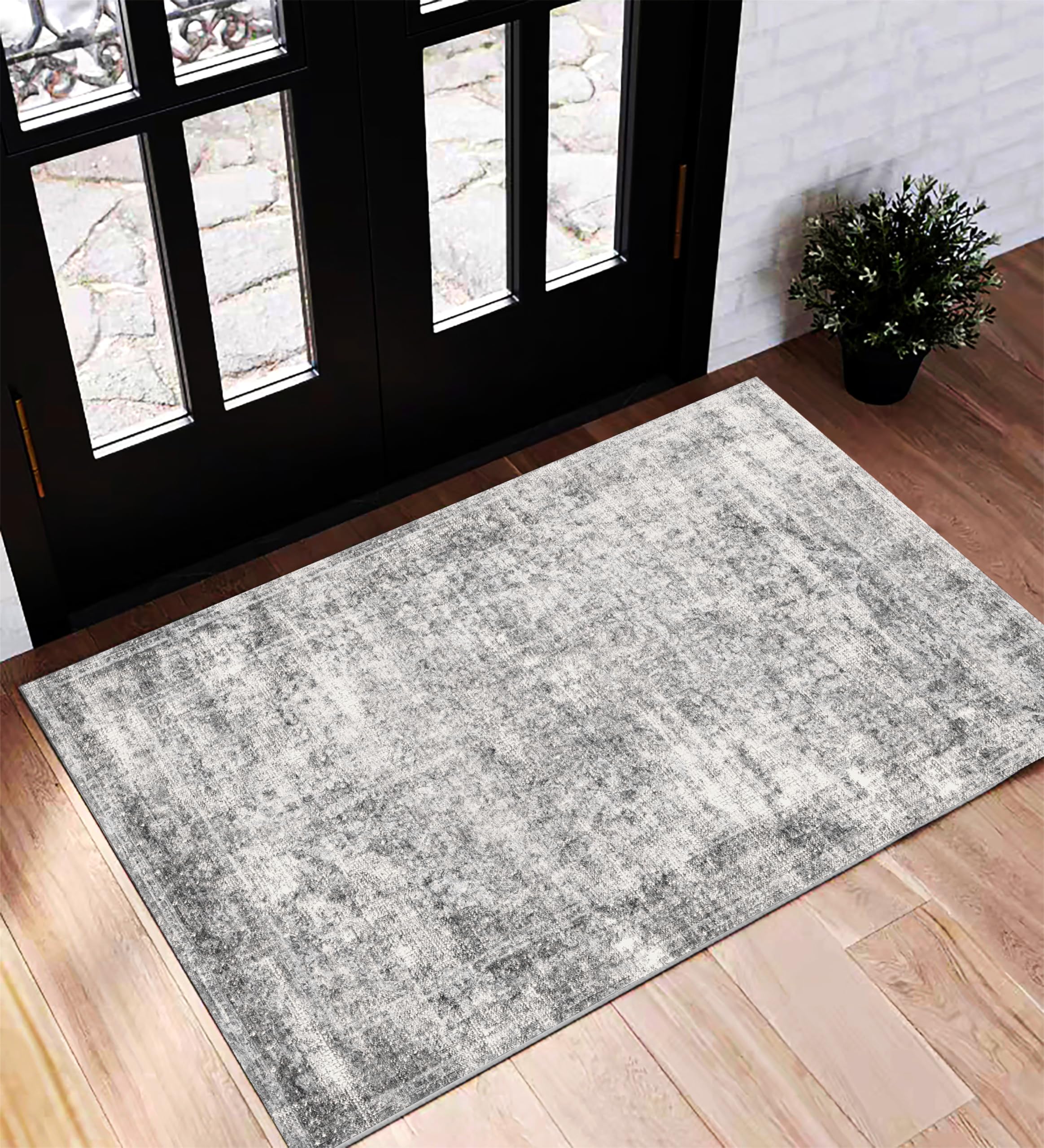 CHAMPLANT Area Rug 2x3 Washable Rug Door Mat Vintage Distressed Doormat Indoor Entrance Traditional Thin Rug Floral Print Non Slip Carpet for Kitchen