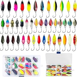 43 Stück Forellenköder, Spoons Forelle Blinker Angeln Set, Spinner Blinker Angeln Forellen Köder Forellen Spoon Set für Barsch, Zander, Hecht, Forelle, 2.3g/2.8g/3.3g/5g angelzubehör