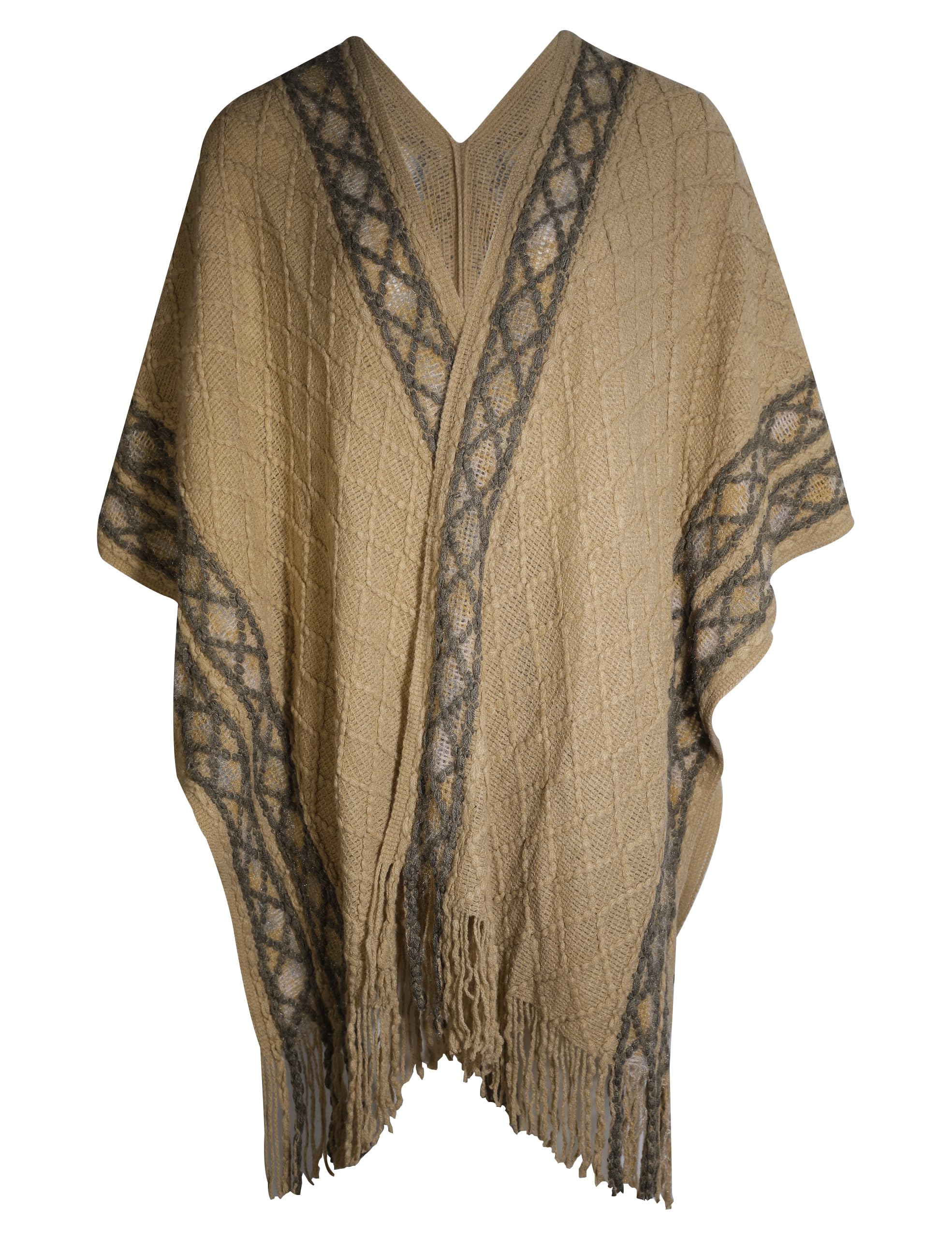 ZLYC Damen Weiche Schlichte Poncho Capes Retro Cardigans Pullover