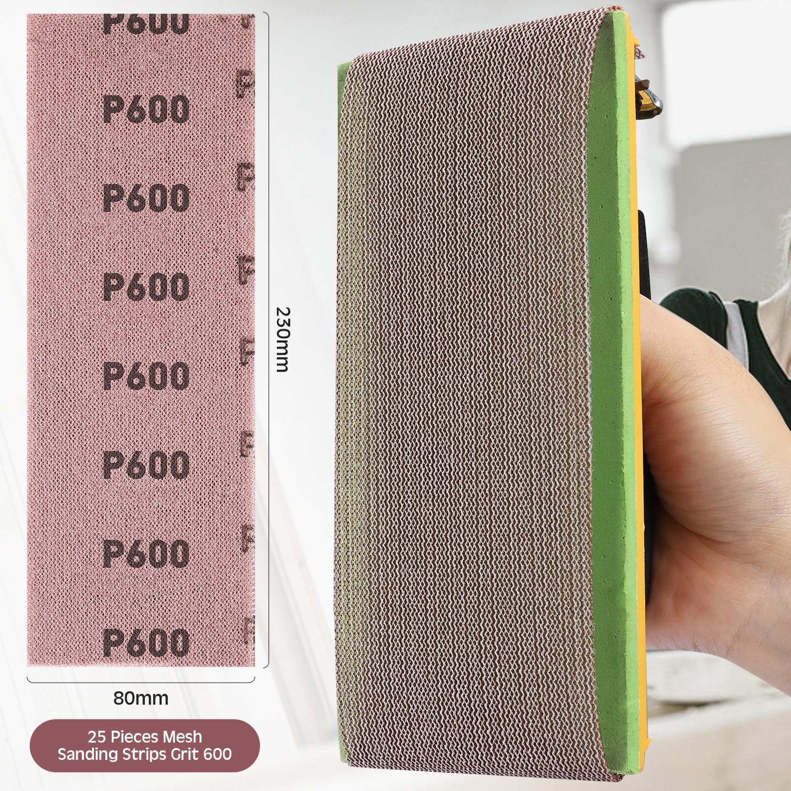 Sruhrak Mesh Sanding Strips 80 X 230mm,25 Pieces Professional Sanding Mesh with P600 Grit - Image 2