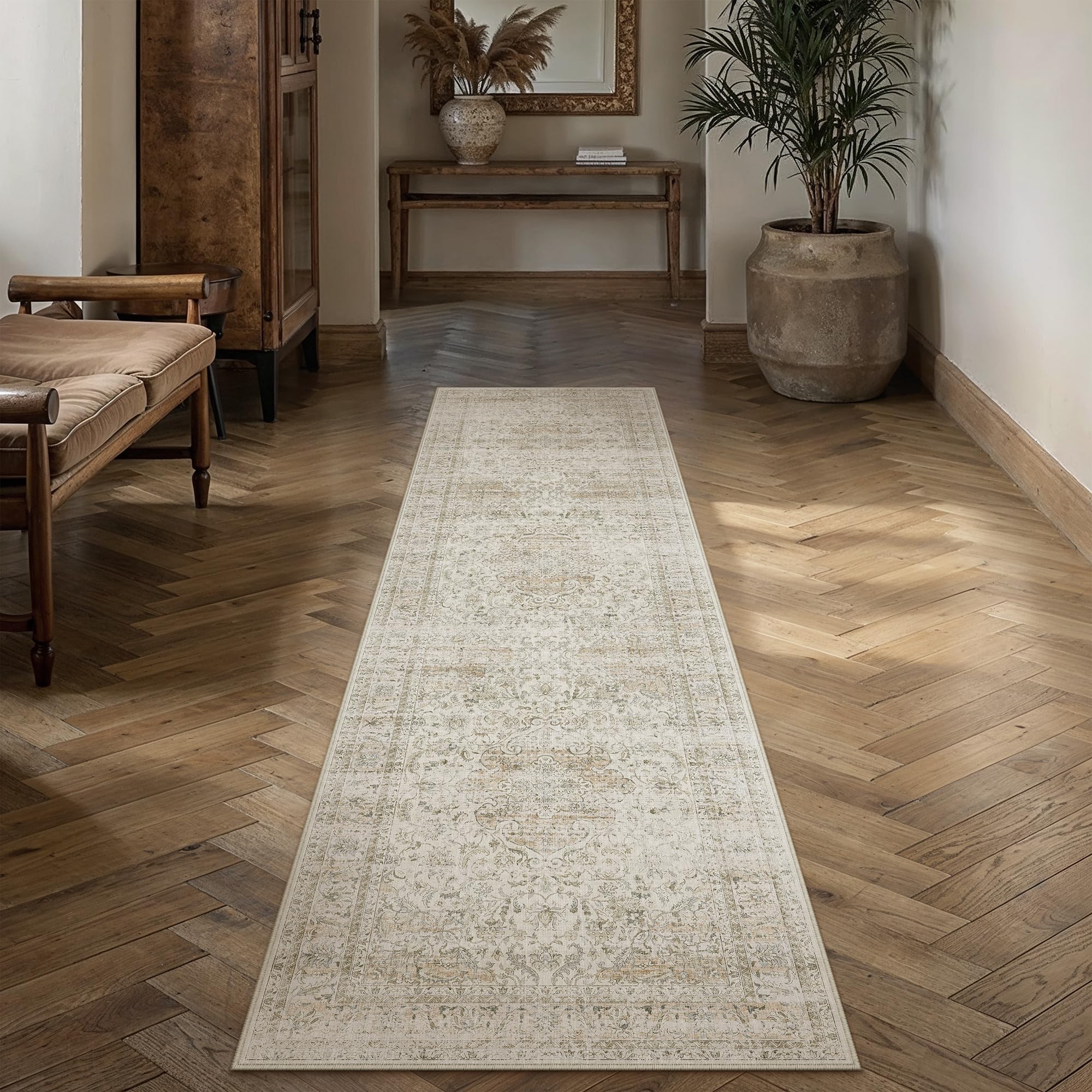 HUGEAR Vintage Hallway Runner Long Area Rug 80x400cm Beige Washable — image 1