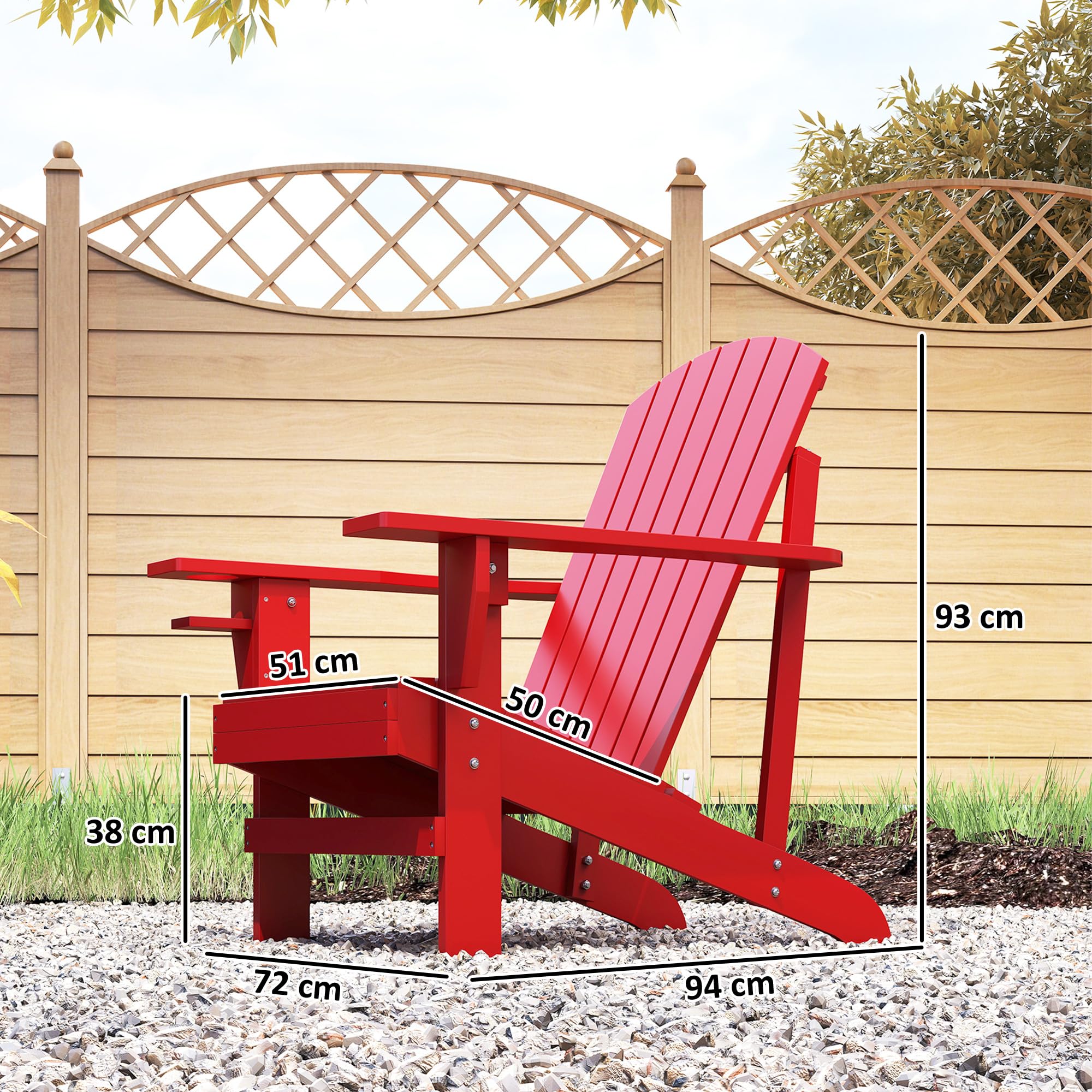 Outsunny Adirondack Grand Confort - Sillón de jardín con portavasos integrados, madera de abeto tratada, color rojo