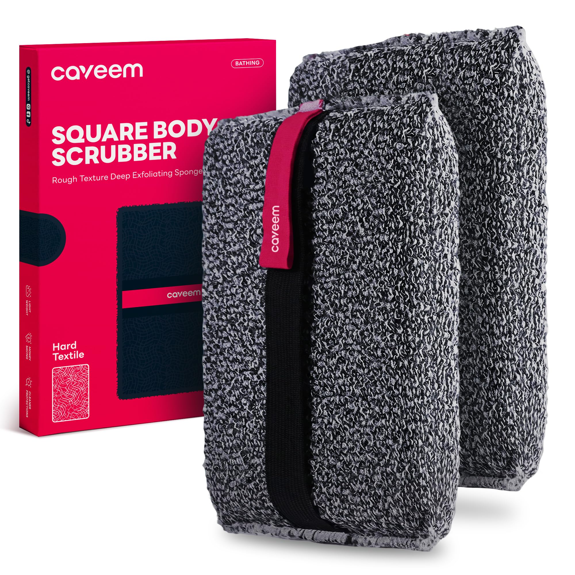 CAVEEM Peeling-Körperschwamm, Rauer Körper-Exfoliator zum Entfernen Abgestorbener Haut, Quadratischer Duschschwamm für Herren, Starker Bade- & Körperpuffer (2er-Pack)