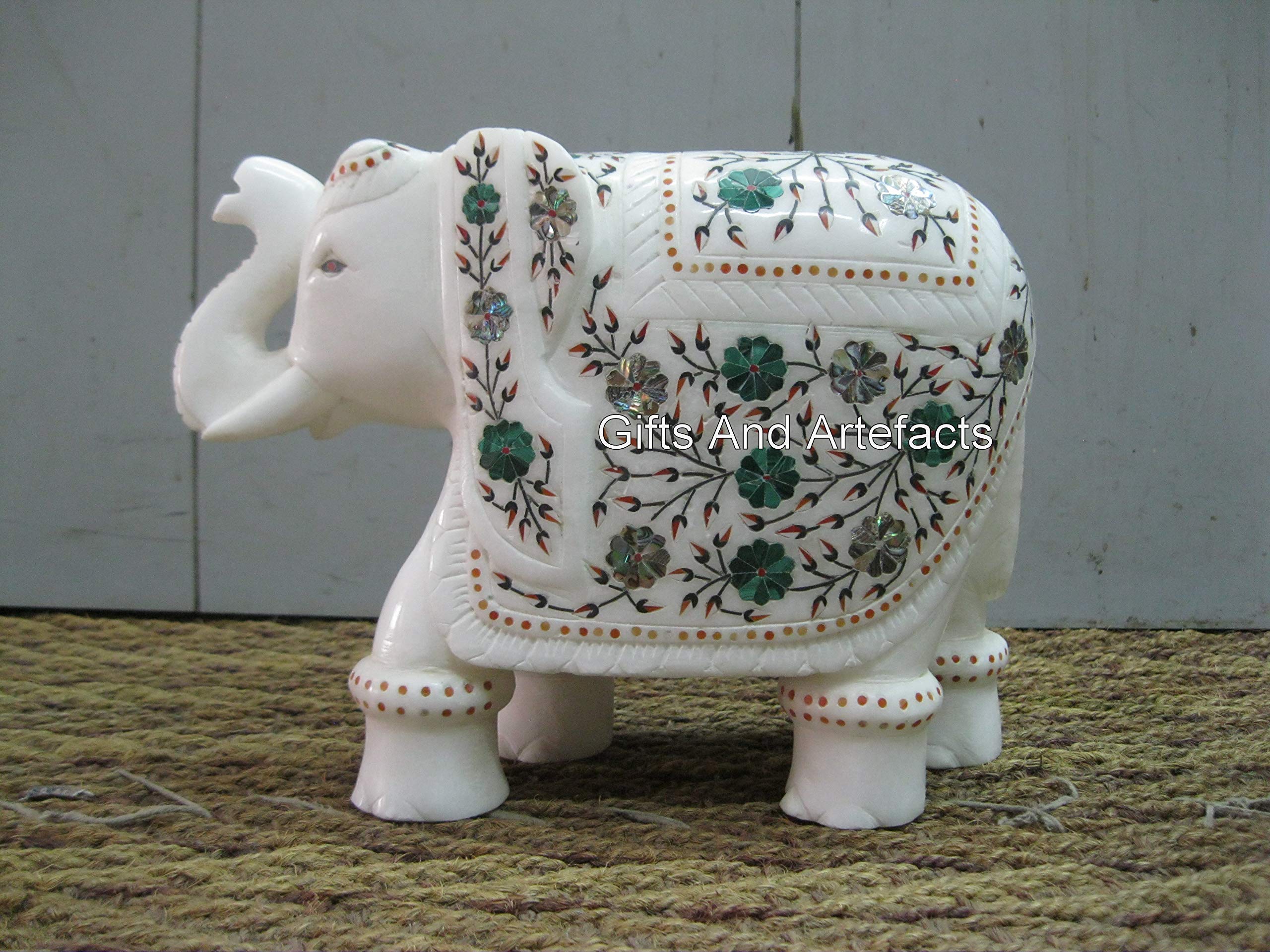 Estatua decorativa hecha a mano de elefante I 20,32 cm con diseño de elefante de mármol blanco con aspecto elegante, simbolismo, decoración de elefante