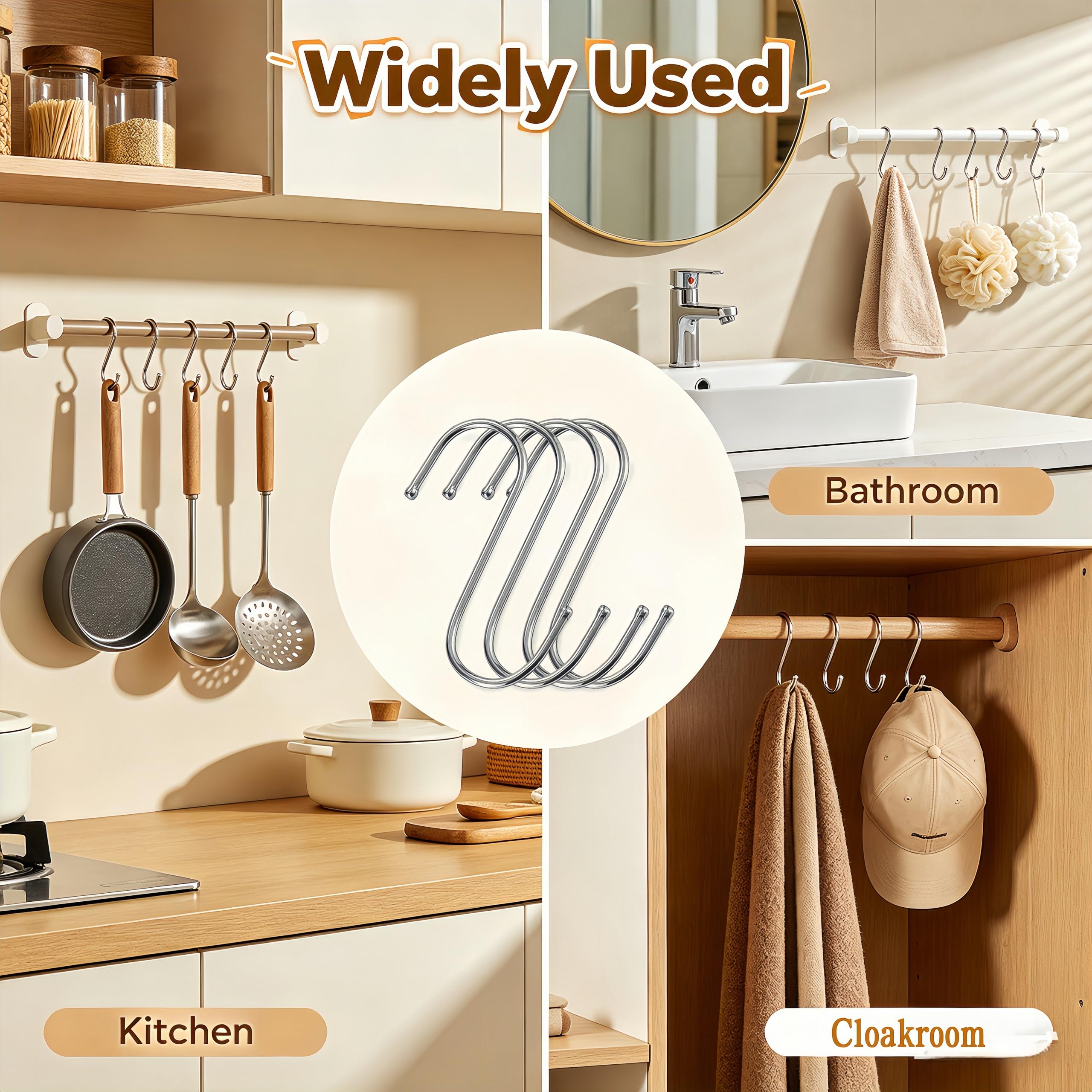 20 Pezzi Ganci a S, Ganci a Forma di S Grande da 12 cm, gancio a S in Acciaio Inox Resistente per Appendere in Cucina, Bagno, Camera da Letto, Soggiorno e Ufficio (Argento)
