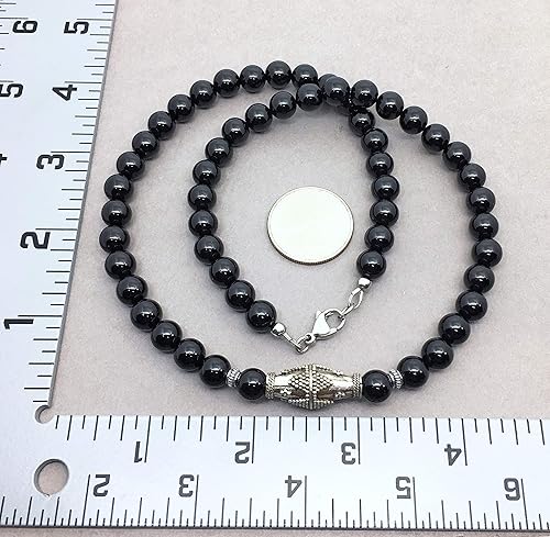 Miniatura 3 de 8mm Black Onyx Mens Necklace, Sterling Silver Accents, 18-22in Custom Length - Handcrafted in USA