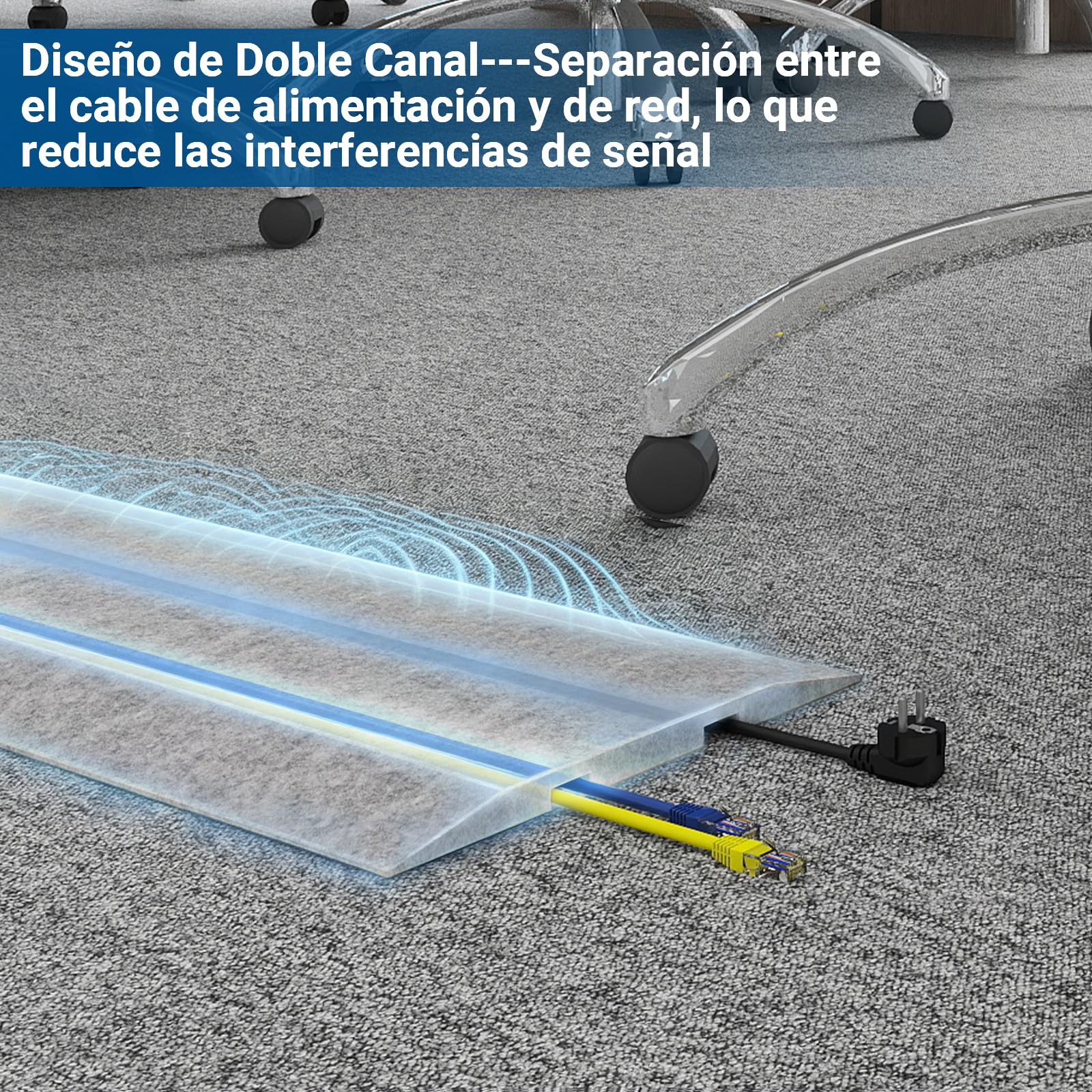 PUNCIA 4 Piezas Canaletas para Cables Adhesiva de Oficina Cubiertas de Suelo para Cables Protector de Pasacables de Pet Evita Riesgos de Tropiezos (160 cm)