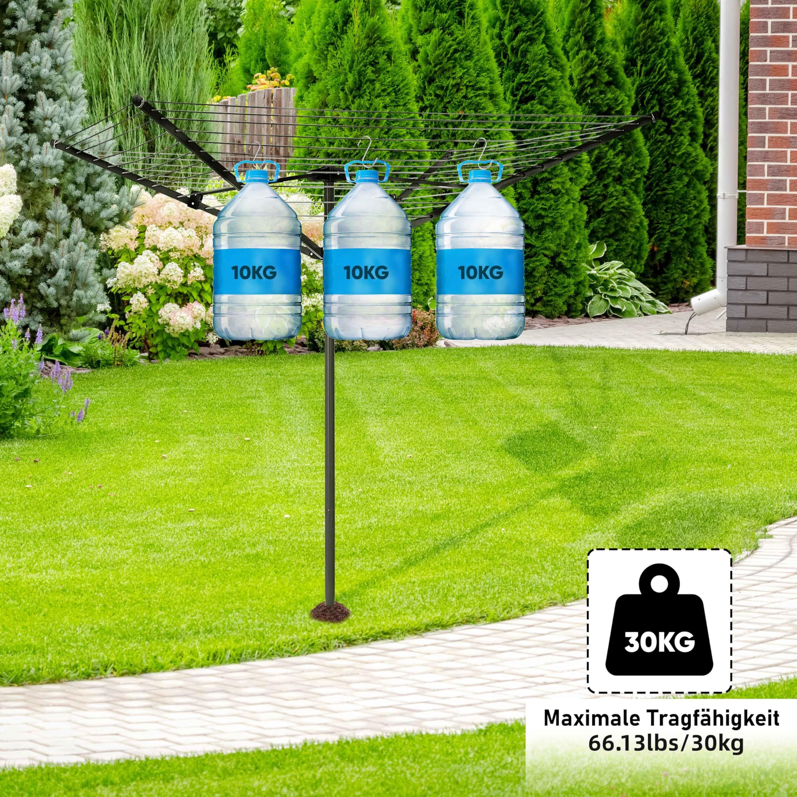 Wäschespinne Wäscheständer 4-armig Wäscheschirm, Schwenkbarer Wäschespinne Draußen mit Schutzhülle, 50M Wäscheleine inkl. Bodenhülse Kleiderbügel für saubere Wäsche Aluminiumarmen