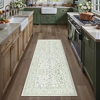 PureCozy 2x6 Green Runner Rug Washable Hallway Non Slip Kitchen Vintage
