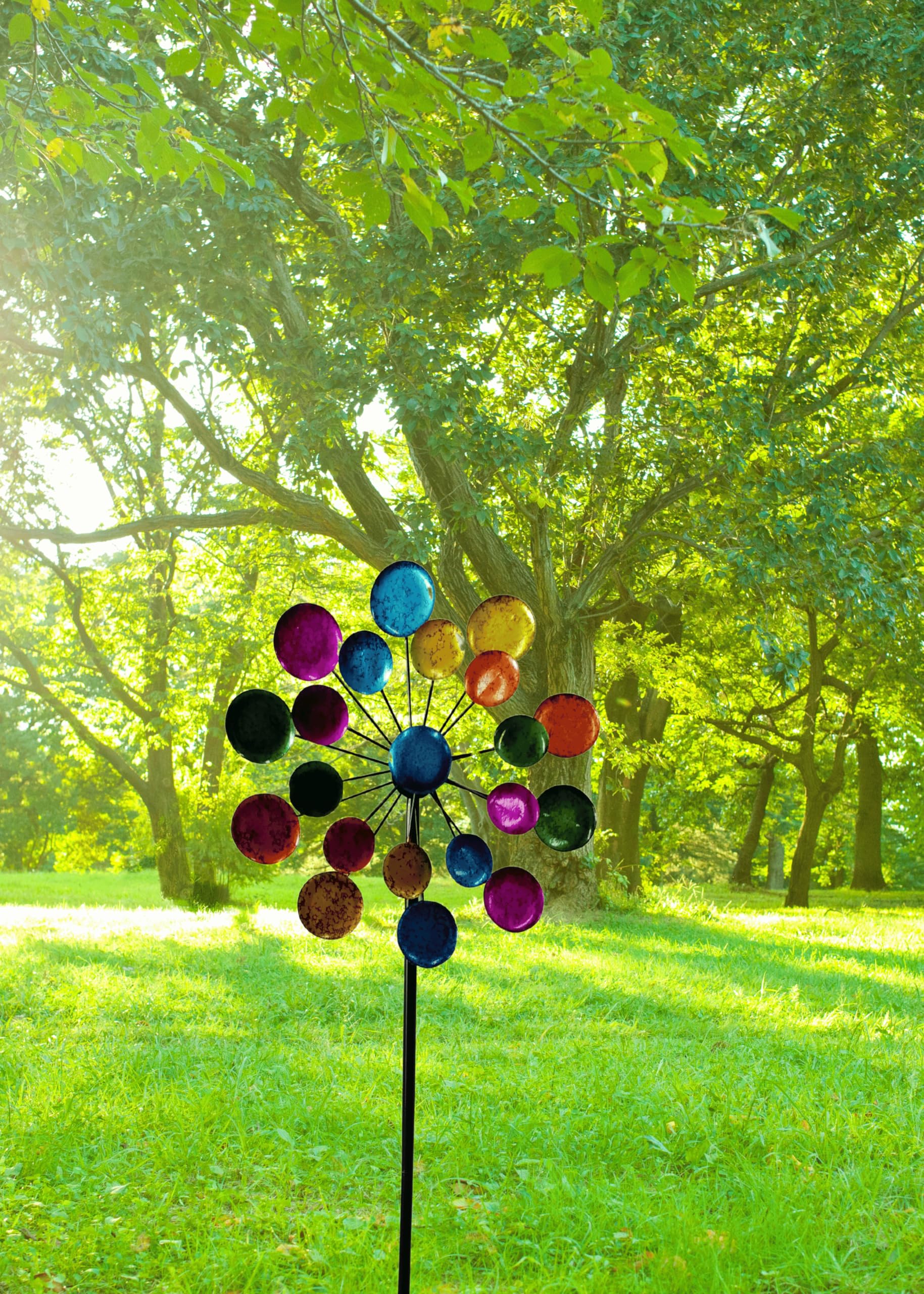 Moulin à vent multicolore en métal - Hauteur : 122 cm - Diamètre : 33 cm