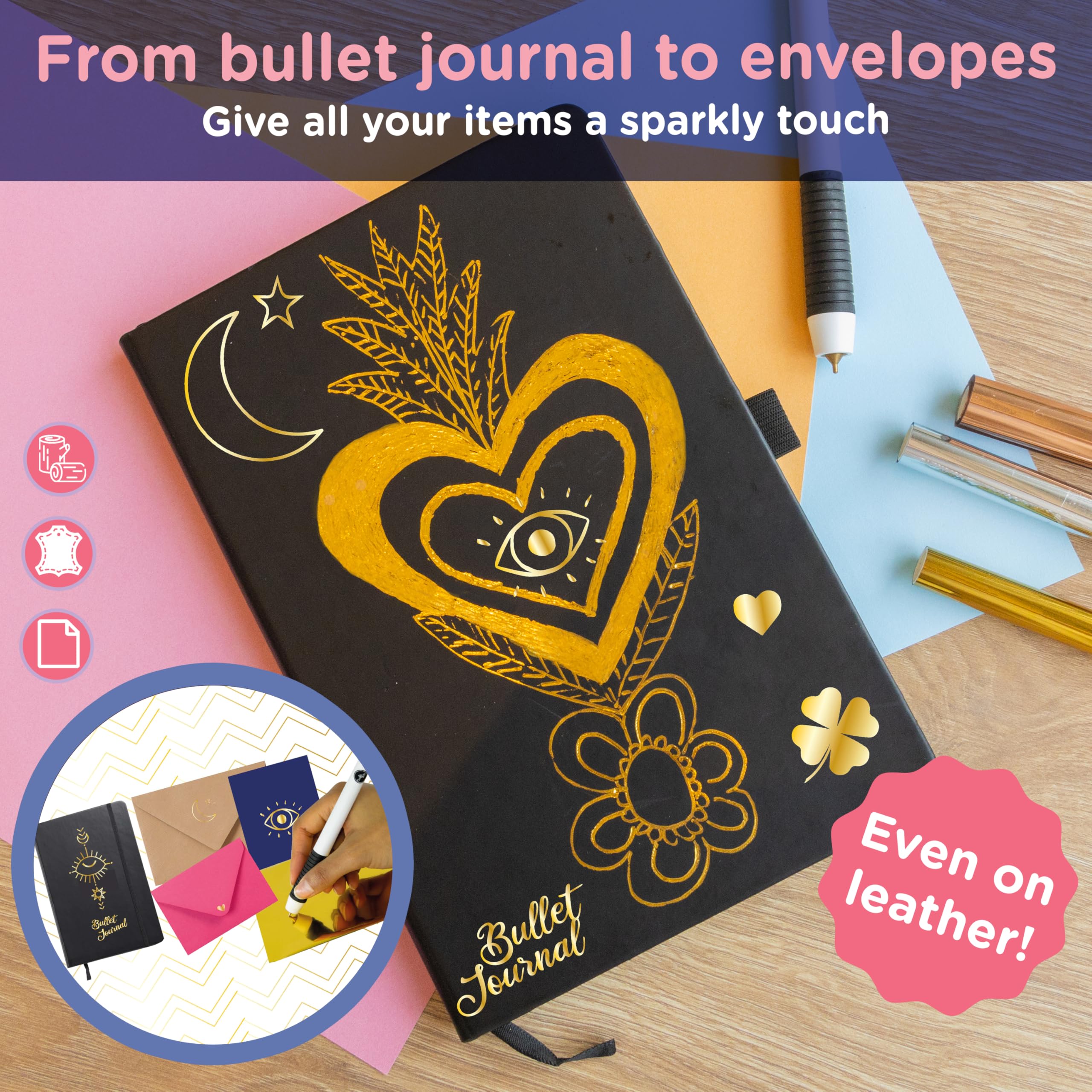 Crafts&Co® Hot Foil Pen | Penna Foil a Caldo con USB 1,5 mm Punta Fine | Penna a Sfera Attivata dal Calore per Disegnare, Creazione di Biglietti, Scrapbooking | Penna Hot Foil con USB | Bianco
