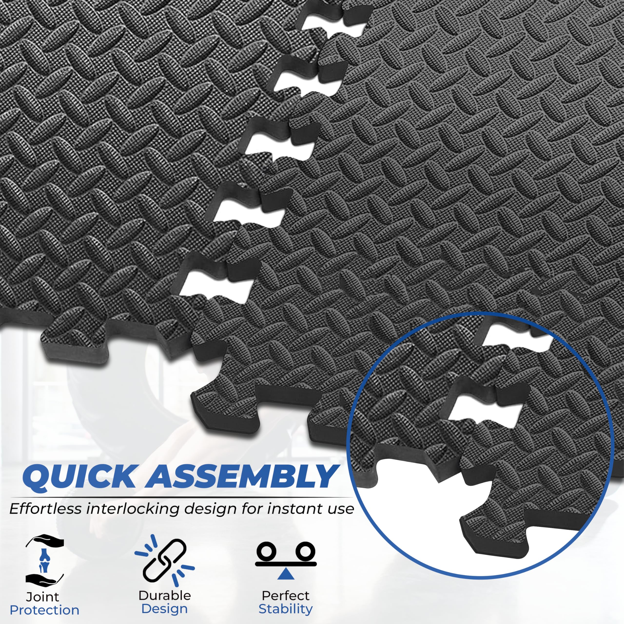 TechFit Tappeto Palestra Puzzle in Schiuma EVA, Set 12 Pezzi 31,5x31,5x1 cm, Include 18 Bordi, Pavimento Gommato Antiscivolo per Tatami Palestra e Fitness