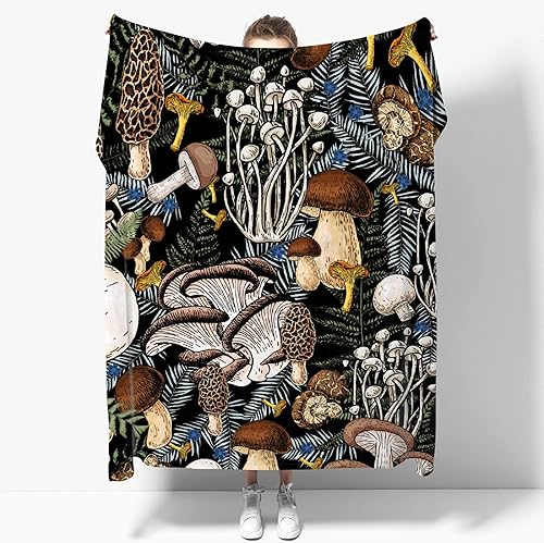 Manta de hongos para regalo de hongos salvajes oscuros, manta cálida para sofá y mascotas, ultra lujosa, cálida y acogedora para todas las