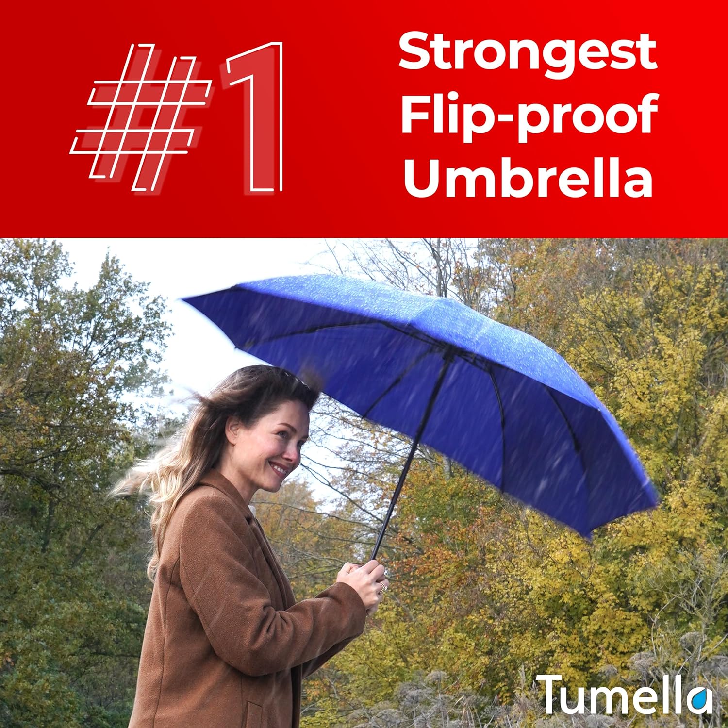 TUMELLA Inverted Windproof Umbrella, Large, Strong, Light, Portable, Automatic Reverse Folding Rain Umbrella, Durable Premium Grip, Fits Car & Backpack
