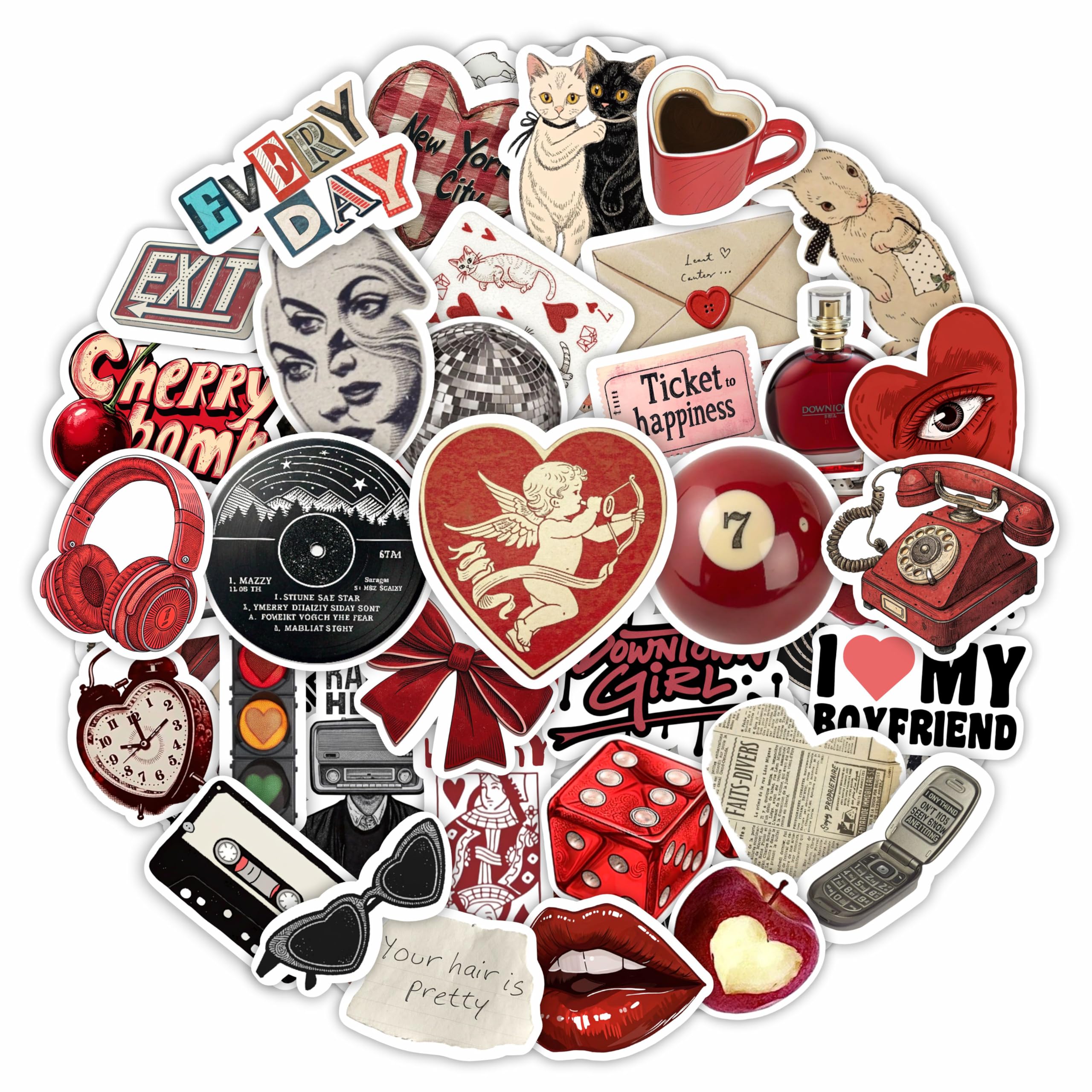 100Pcs Downtown Girl Stickers Aesthetic for Water Battle, Laptop - Downtown Girl Party Favor, Decoration - Red Aesthetic Stickers - Gift for Women — image 1