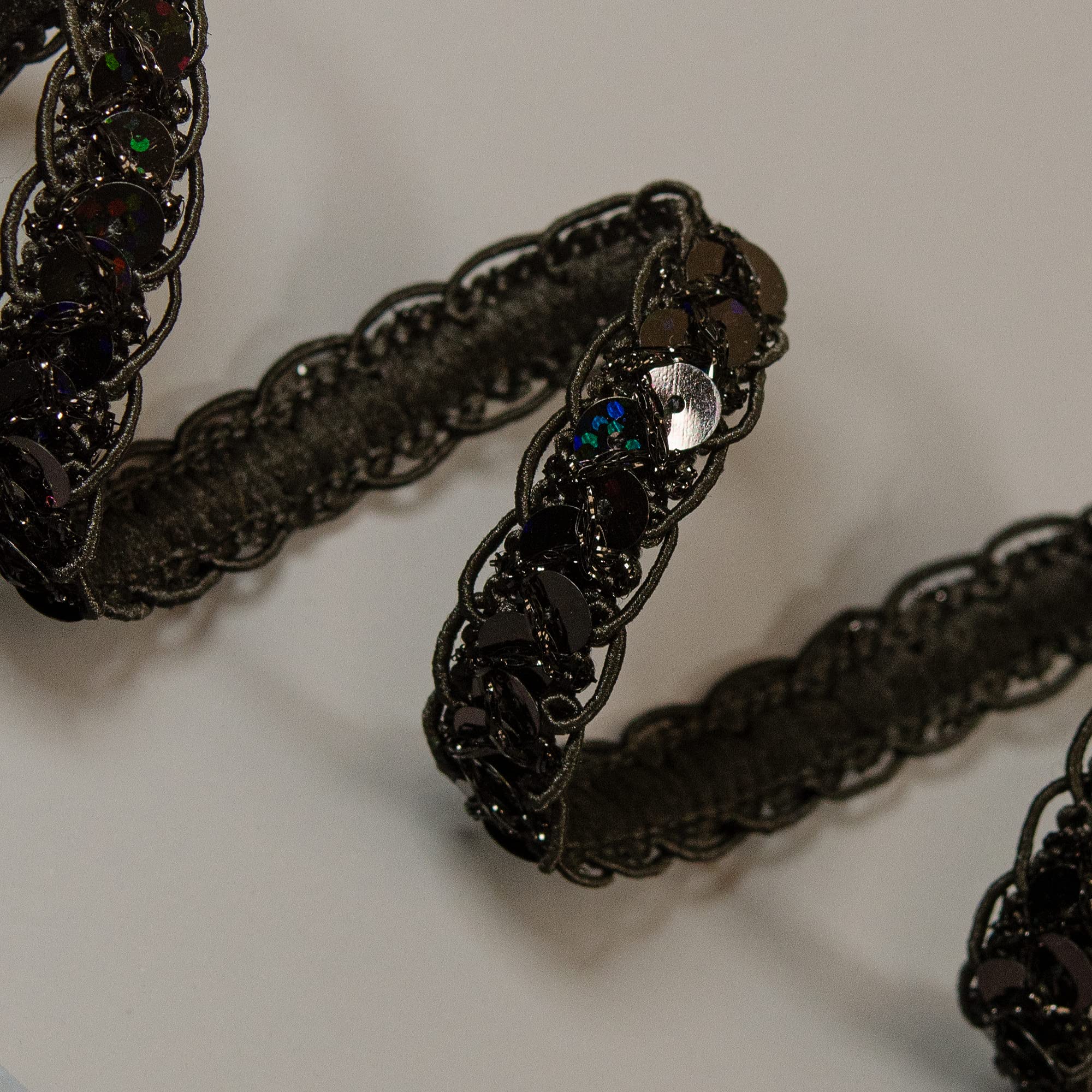 Trims By The Yard Thea Sequin Braid Cord Trim, 1/2-Inch Versatile Sequins for Crafts, Durable Sequin Trim for Costumes or Party Decorations, 10-Yard Cut, Black