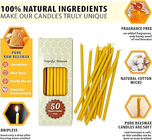 Miniatura 2 de 50 velas cónicas de cera de abeja cruda natural 100 pura 6 pulgadas aroma a miel natural pastel de cumpleaños sin goteo sin humo no tóxico mecha de