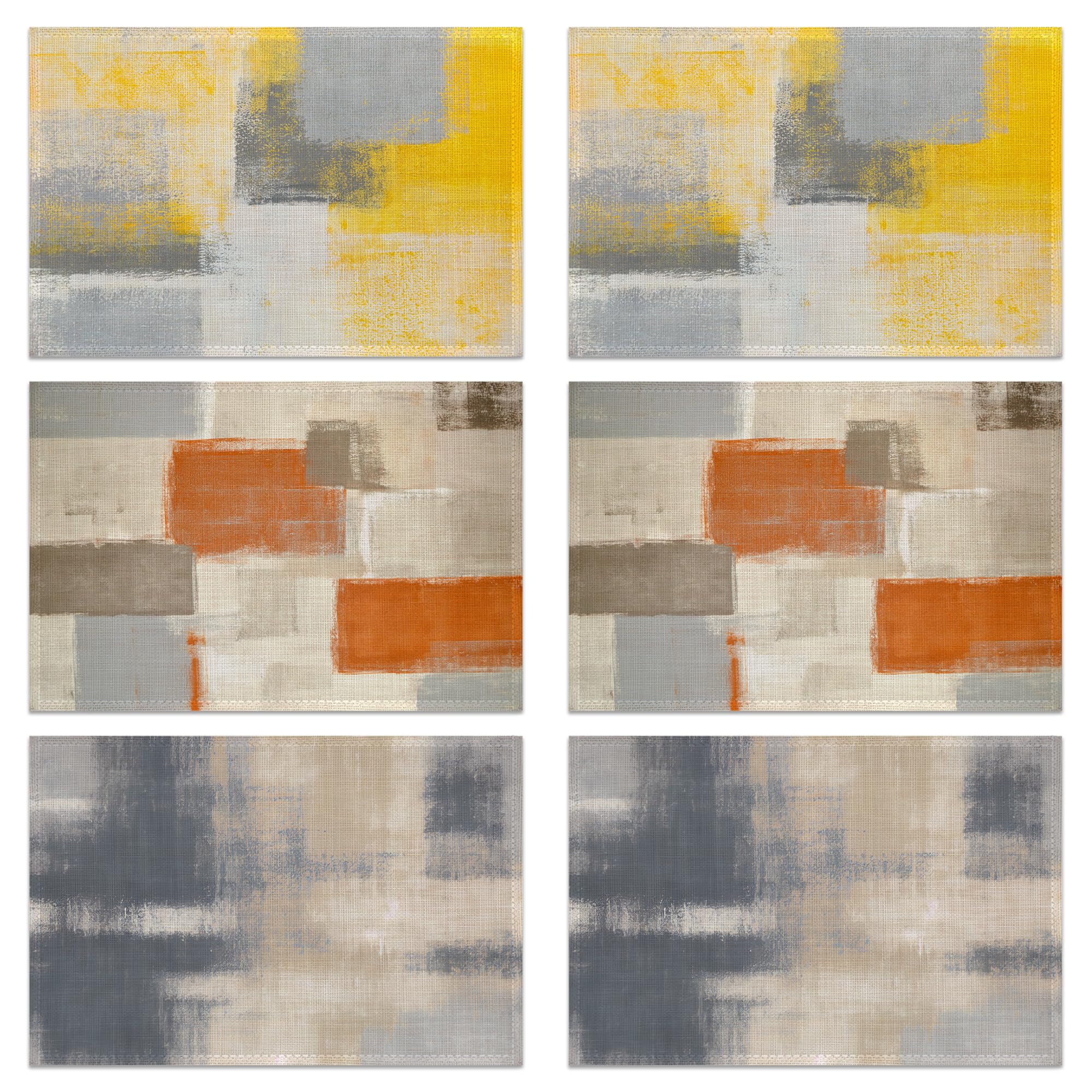 Decorative Placemats Set of 6, Abstract Gray Linen Table Mats, Heat Resistant Washable Place Mats for Dining Room Kitchen, 45 x 30 cm