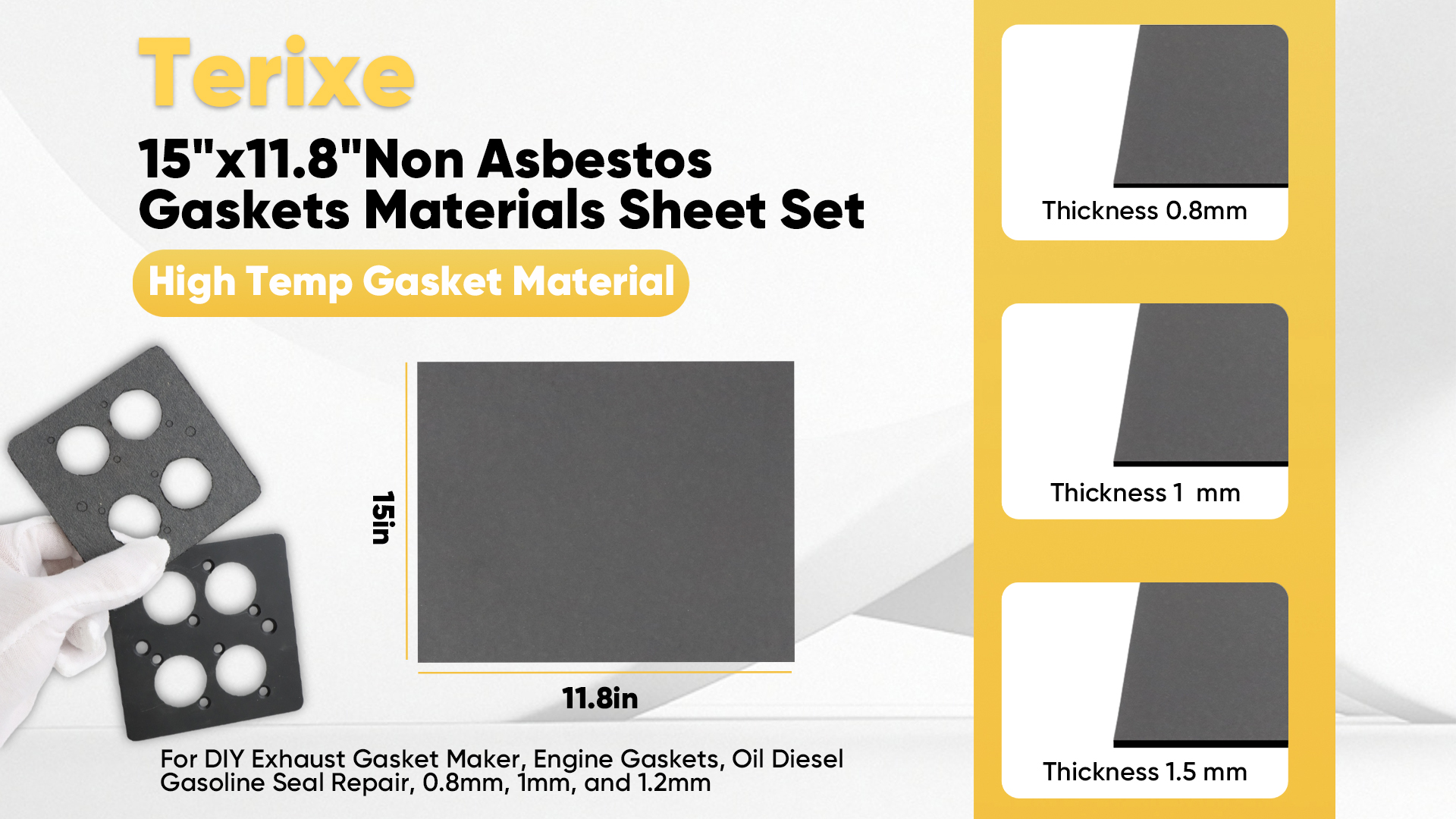 Image of 9 Pack 15 inchx11.8 inchNon Asbestos Gaskets Materials Sheet Set - High Temp Gasket Material for DIY Exhaust Gasket Maker, Engine Gaskets, Oil Diesel Gasoline Seal Repair, 0.8mm, 1mm, and 1.2mm