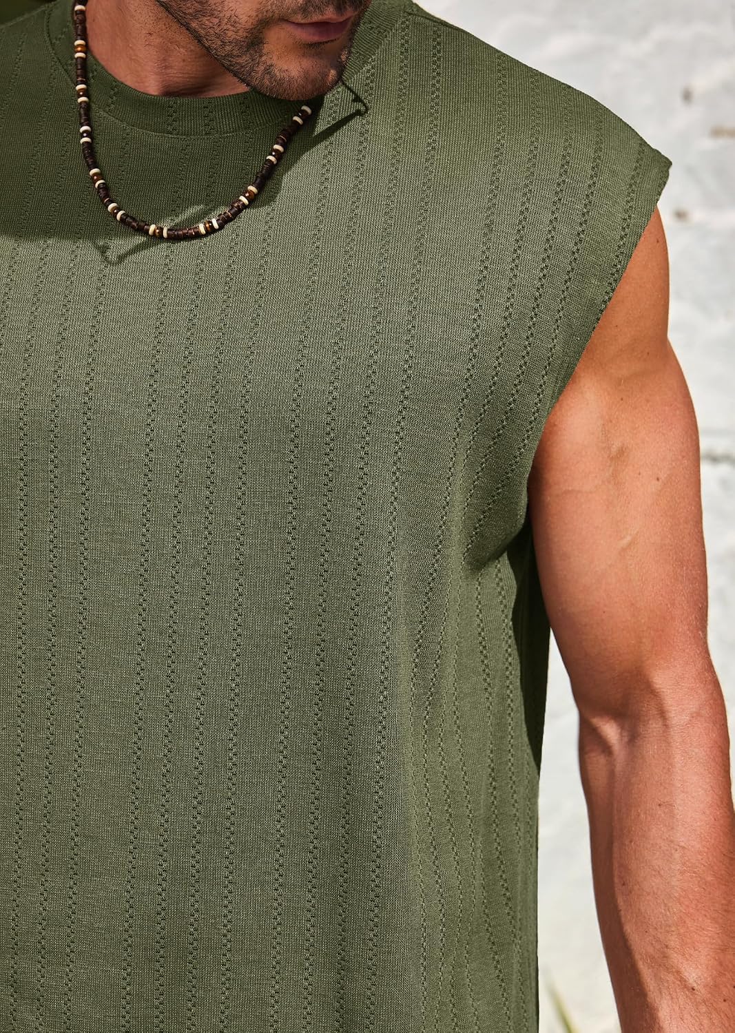 Mens Knit Tank Tops Textured Hollow Out Summer Sleeveless T-Shirt (S-XXL)