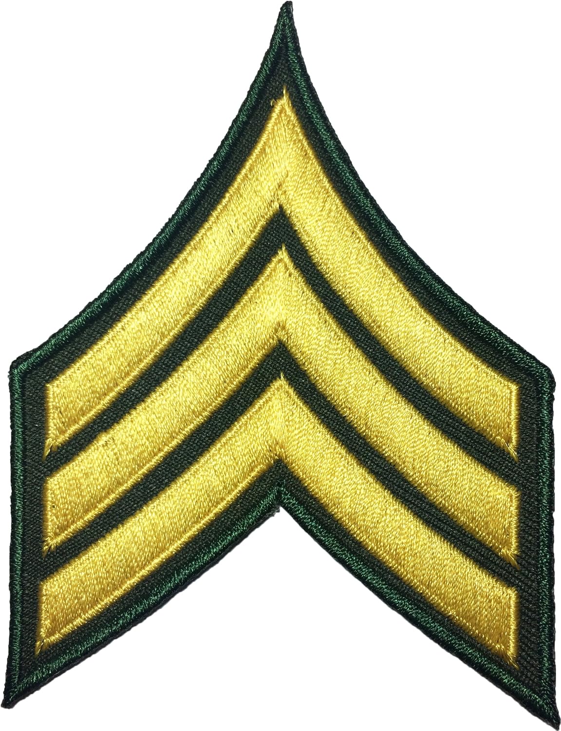 Chevrons Sergeant E-5 Stripes US Army Rank Sew on Iron on Arms Shoulder Embroidered Applique Patch - Gold on Green (IRON-E5-OD-NBOR)