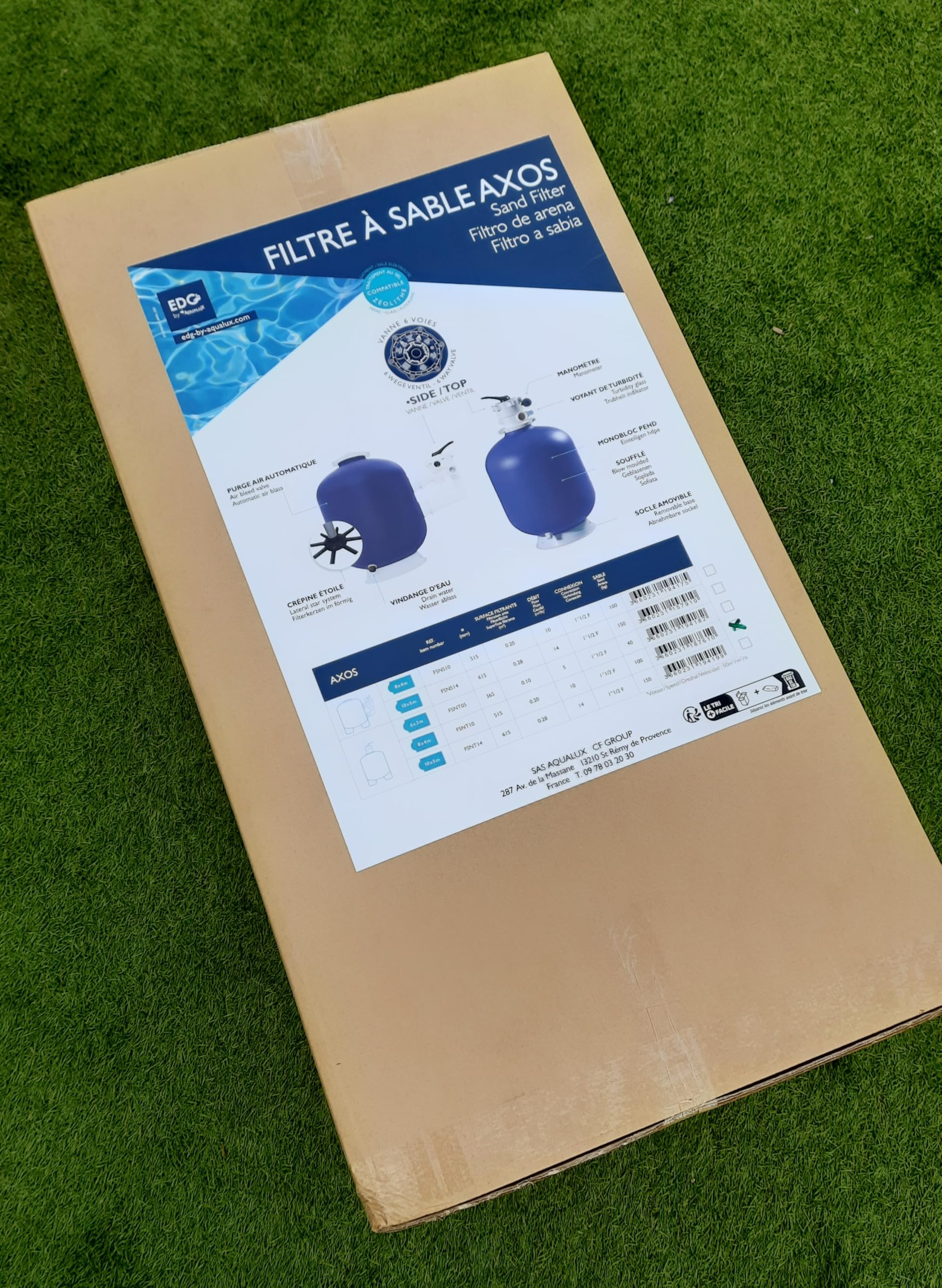 Filtre à Sable pour Piscine 14m3/h diam 615 - Filtre à Sable Piscine - 14m3/h - Diamètre 565mm - Fourni avec Vanne Top sur Le Dessus - Modèle AXOS XEO - EDG by Aqualux