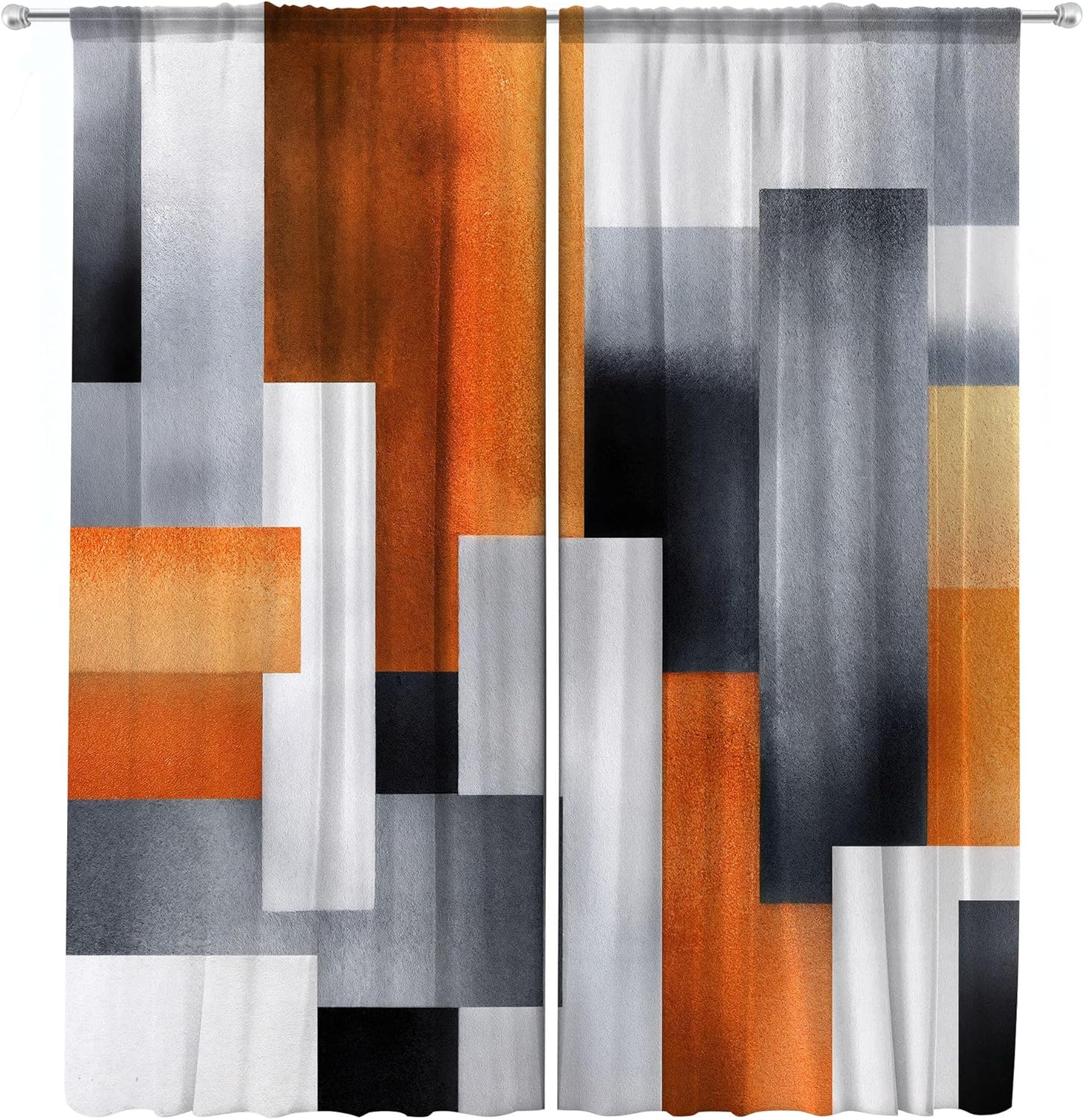 Riyidecor Black Orange Grey Abstract Curtains 42Wx63H Inch Modern Colorful Block Geometric Rod Pocket Aesthetic Minimalist Contemporary Window Curtain Drapes for Bedroom Living Room Treatment 2 Panels