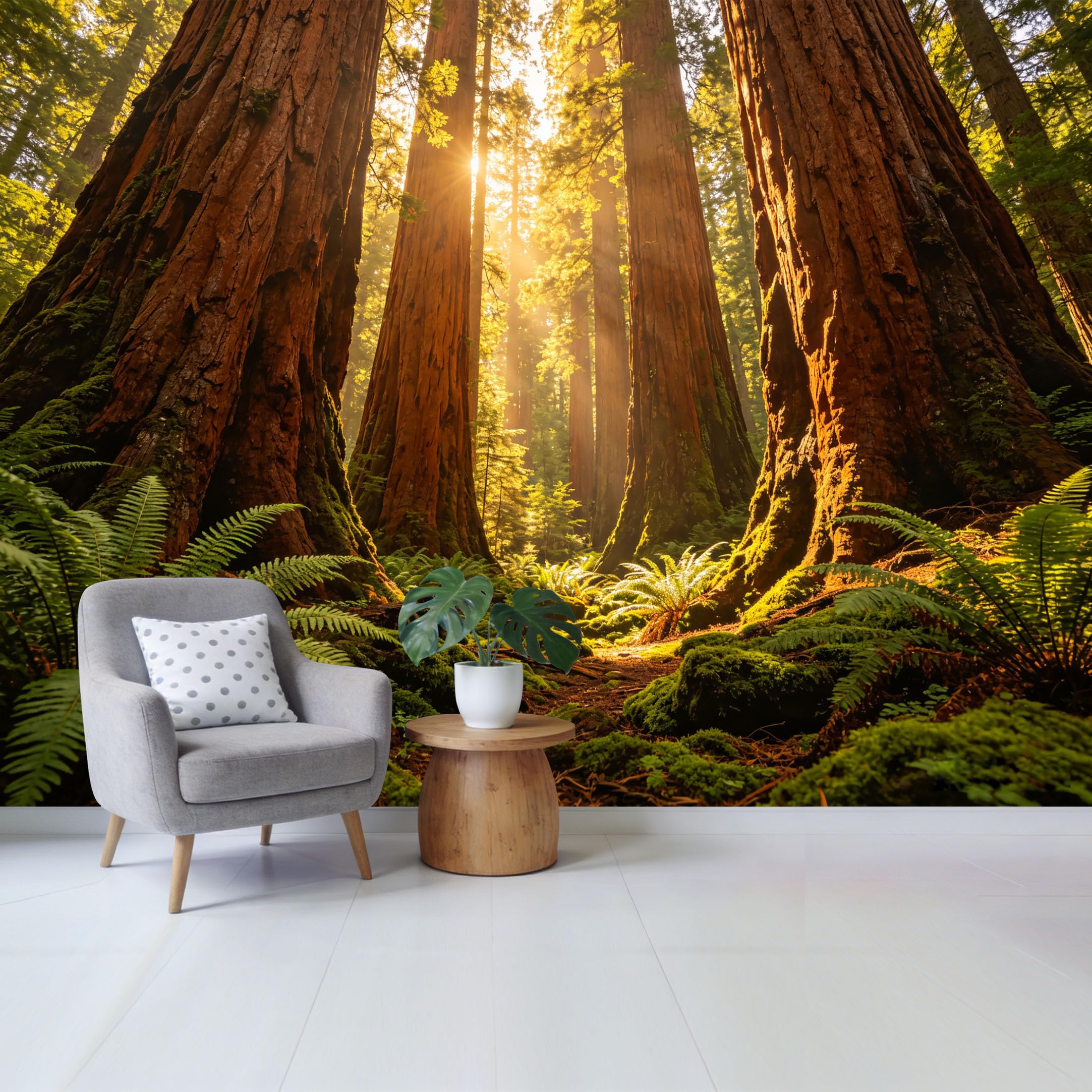 Qzlithotic Yq2605251138 Custom Size Wall Mural Giant Redwood Forest Sunbeam Landscape Natural Botanical Selfadhesive Wall Fabric Removable Wallpaper For Home Office Decor
