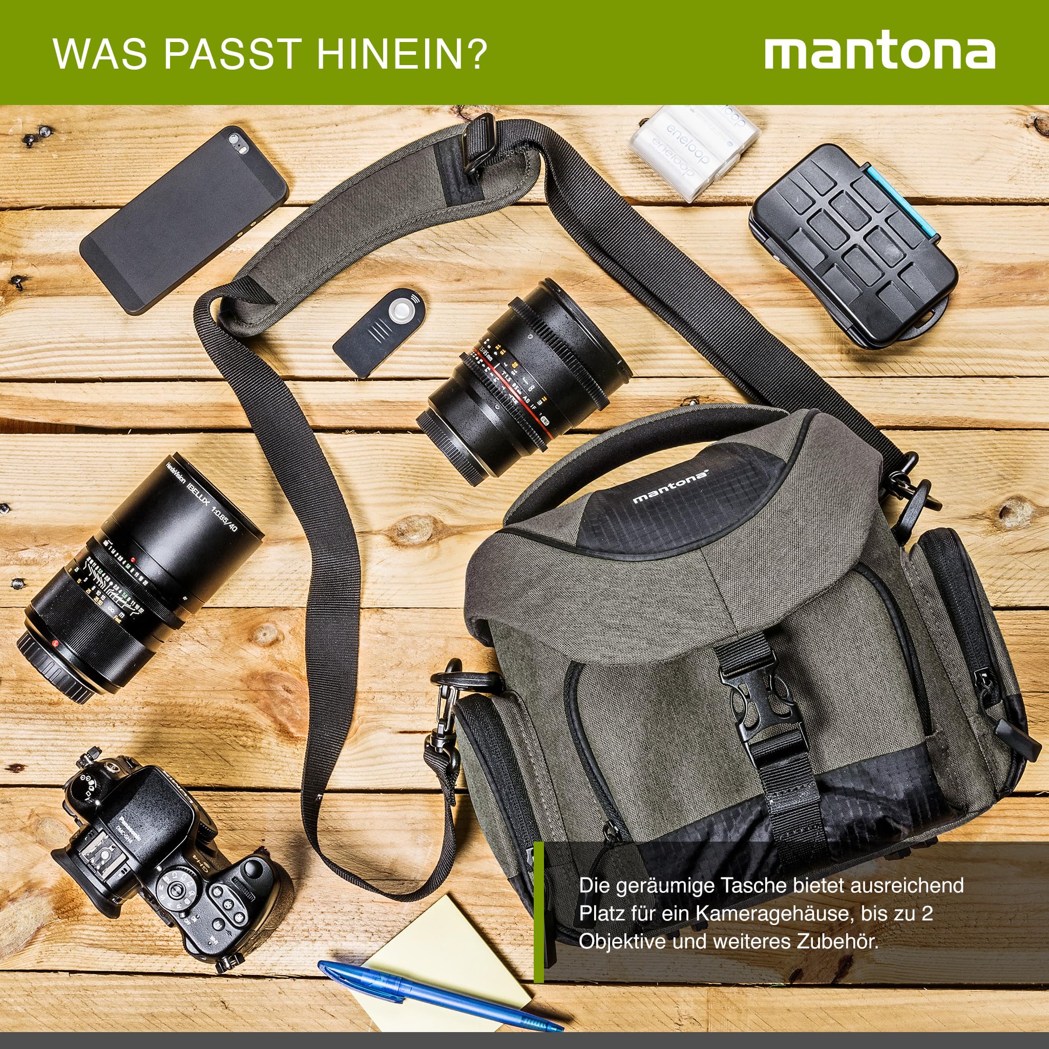 Mantona Premium Sac à Dos pour Appareil Photo, rembourré, pour Appareil Photo DSLR et Accessoires, Appareil Photo Hybride, Appareil Photo DSLM, Objectif supplémentaire, avec Poches supplémentaires