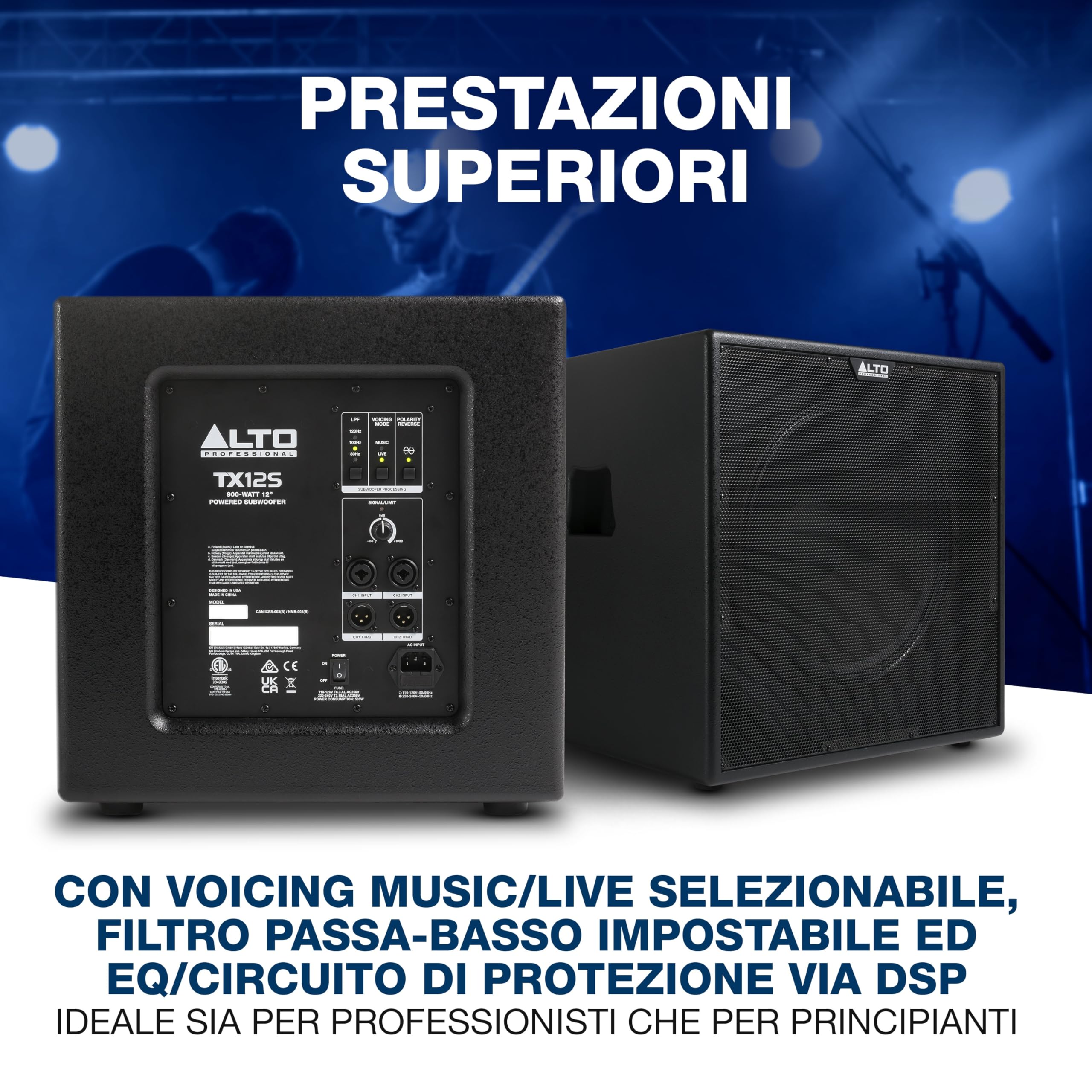 ALTO TX12S Subwoofer PA Amplificato 900W 12" | Prestazioni DSP, Bobina 2", Bassi Profondi e Installazione Plug-and-Play
