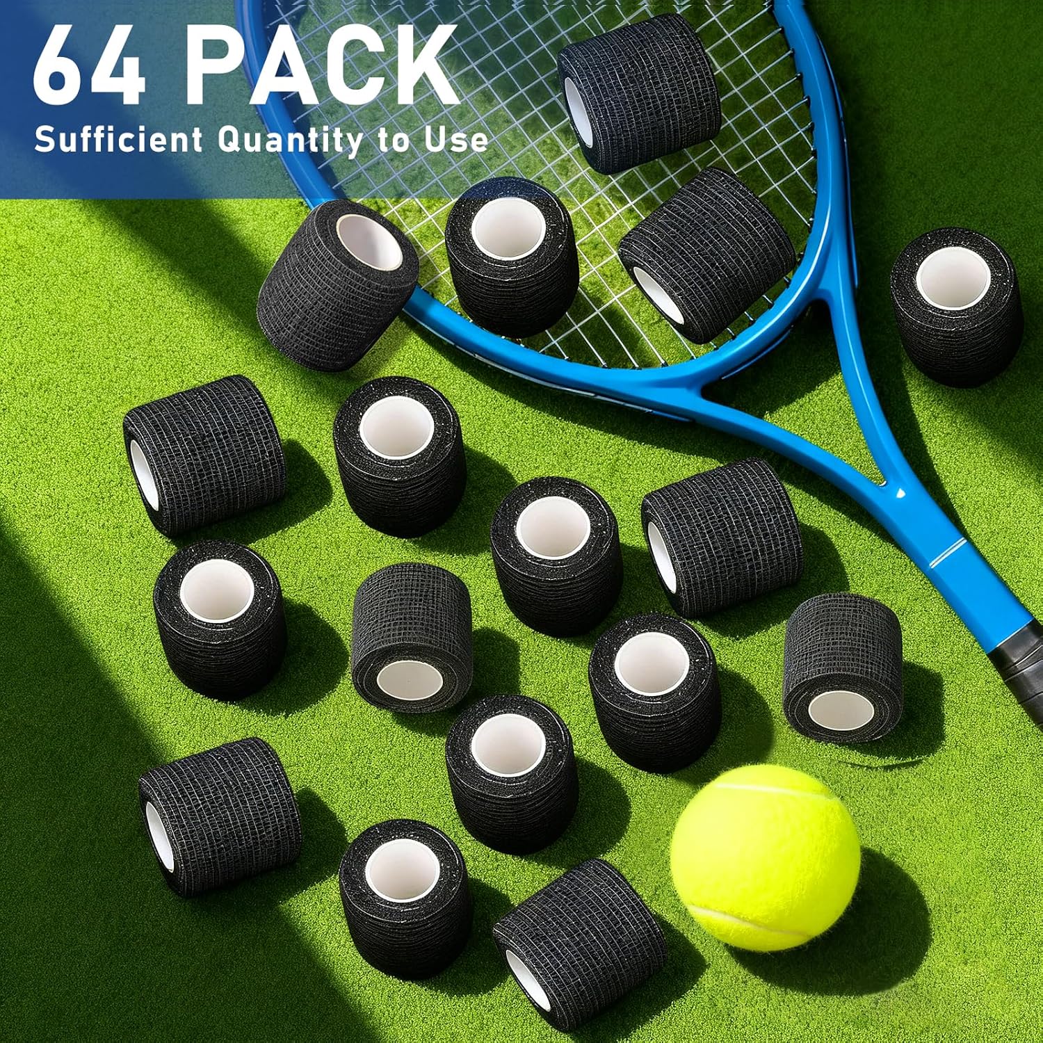 64 Rolls Black self Adhesive Bandage wrap, Black Athletic Tape, cohesive Bandage wrap, self Adhesive Bandage, Sports Tape, pet Bandage