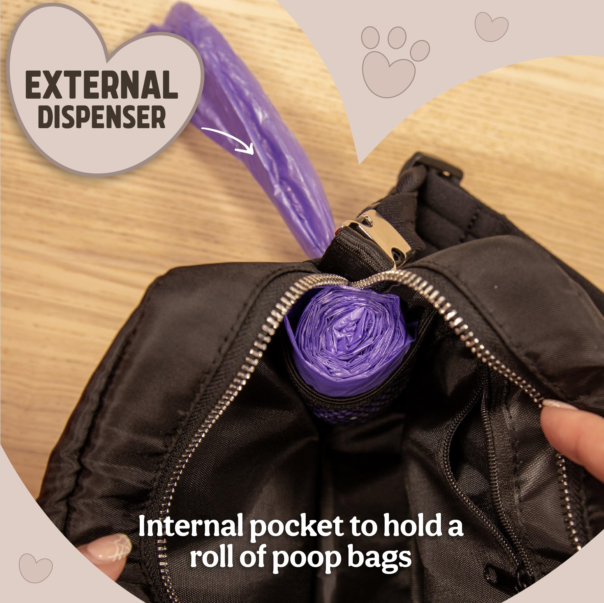 Rosewood Dog Walking Bag with Detachable Treat Pouch & Poop Bag Dispenser, Black - Image 4