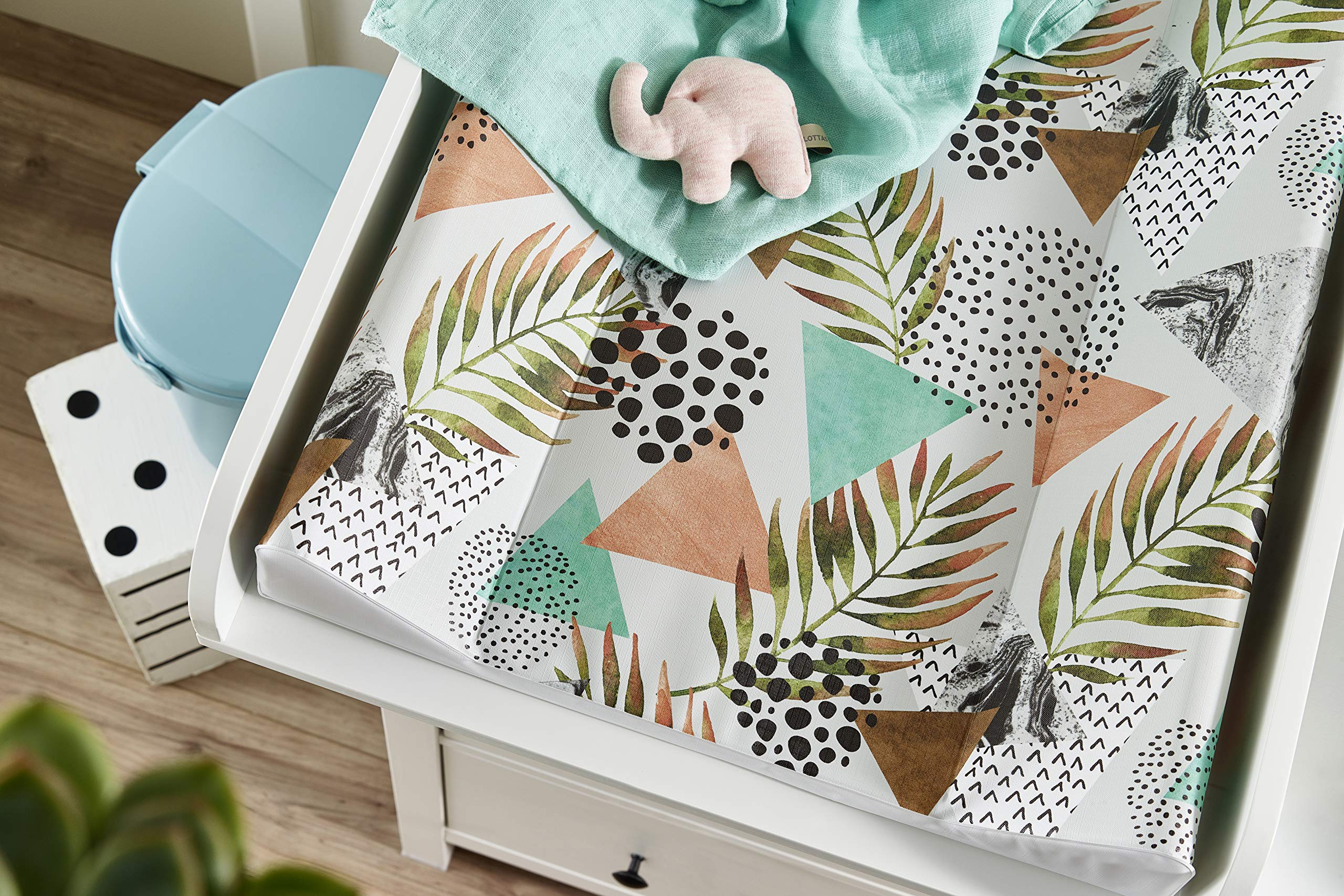 Rotho Babydesign Set di mini cuscino per allattamento, 180 x 33 cm, Incl. cuscino con sponde per fasciatoio, 70 x 50 cm, Da 0 mesi, Modern Paradise
