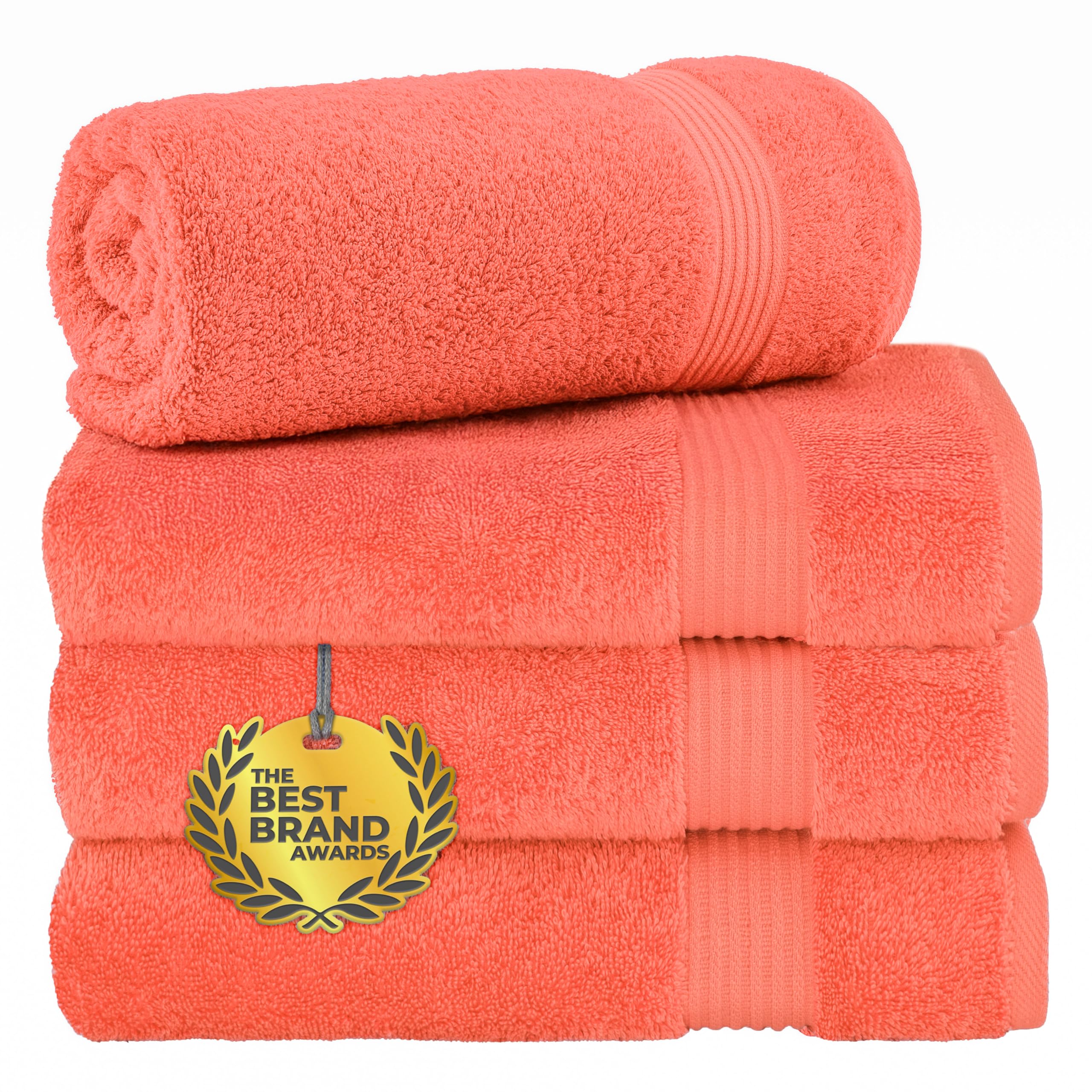 Cotton Paradise Turkish Bath Towels Set of 4, 100% Cotton Soft Plush Bath Towels for Bathroom, Coral — image 1